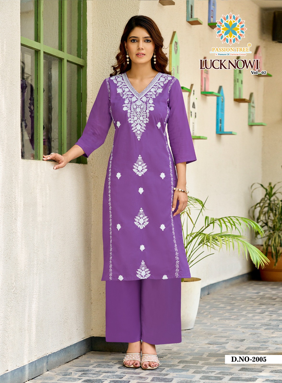 Passion Tree Lucknowi Vol 2 Cotton Kurti Palazzo Collection — Wholesale Kurtis, MPA wholesale from Surat — view 2