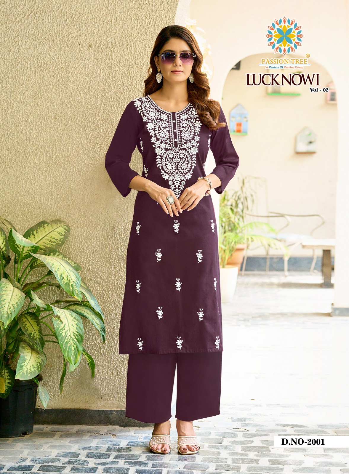 Passion Tree Lucknowi Vol 2 Cotton Kurti Palazzo Collection — Wholesale Kurtis, MPA wholesale from Surat — view 8