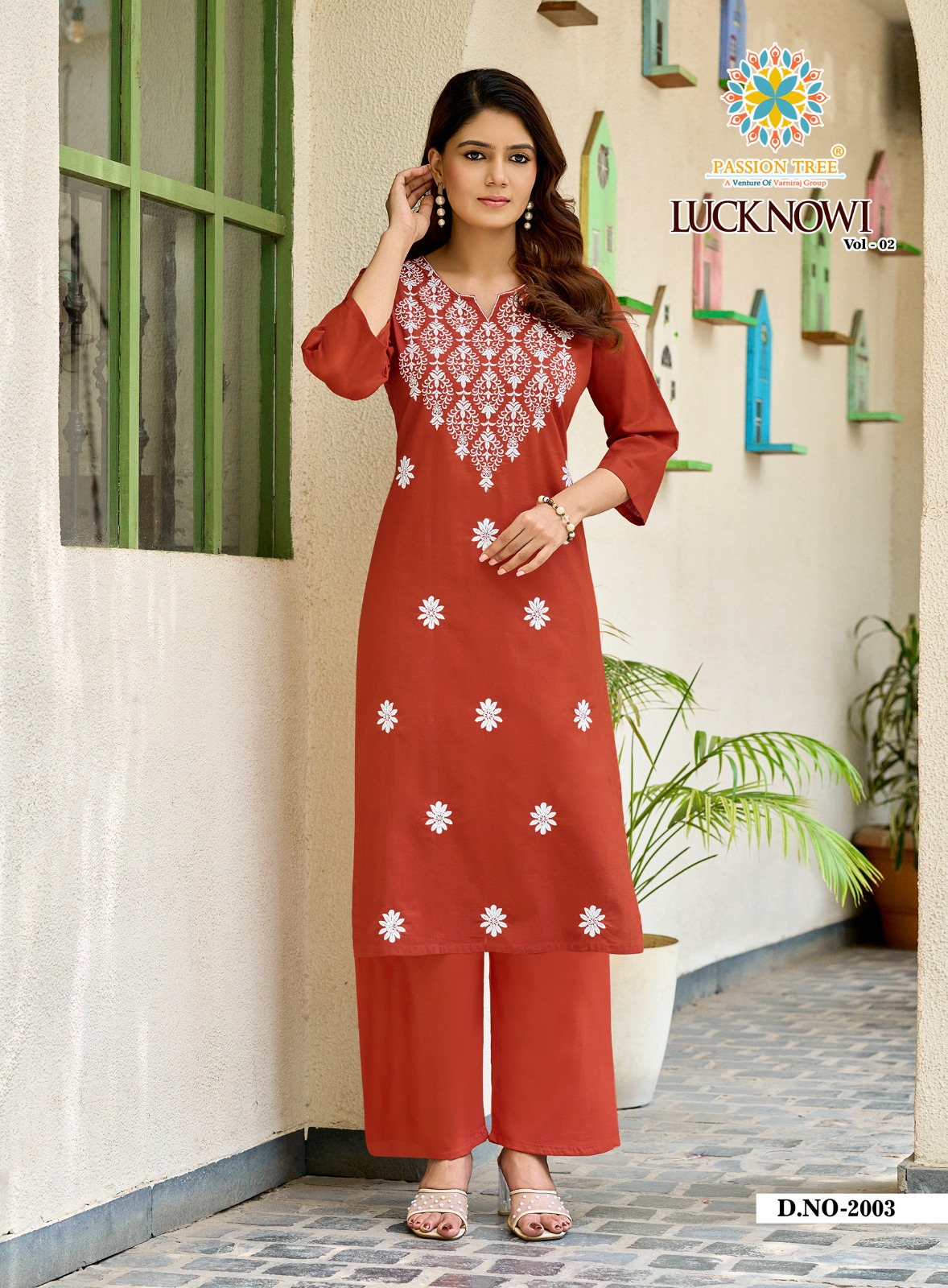 Passion Tree Lucknowi Vol 2 Cotton Kurti Palazzo Collection — Wholesale Kurtis, MPA wholesale from Surat — view 7