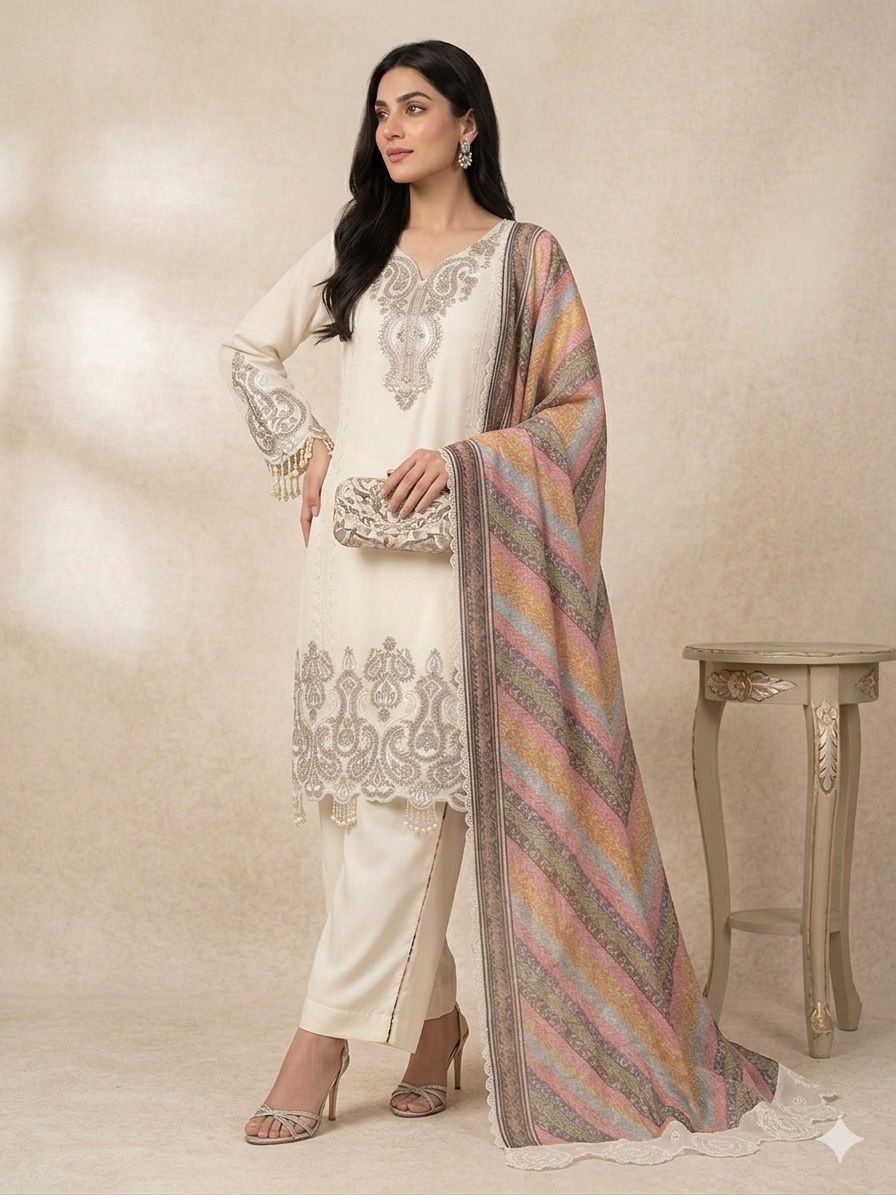 LG-2103 Star Georgette Sequence Embroidered Palazzo Suit Set — Wholesale Kurti With Bottom Dupatta, Vardan Ethnic wholesale from Surat — view 4