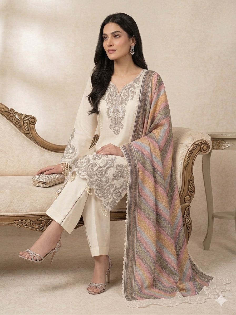 LG-2103 Star Georgette Sequence Embroidered Palazzo Suit Set — Wholesale Kurti With Bottom Dupatta, Vardan Ethnic wholesale from Surat — view 3
