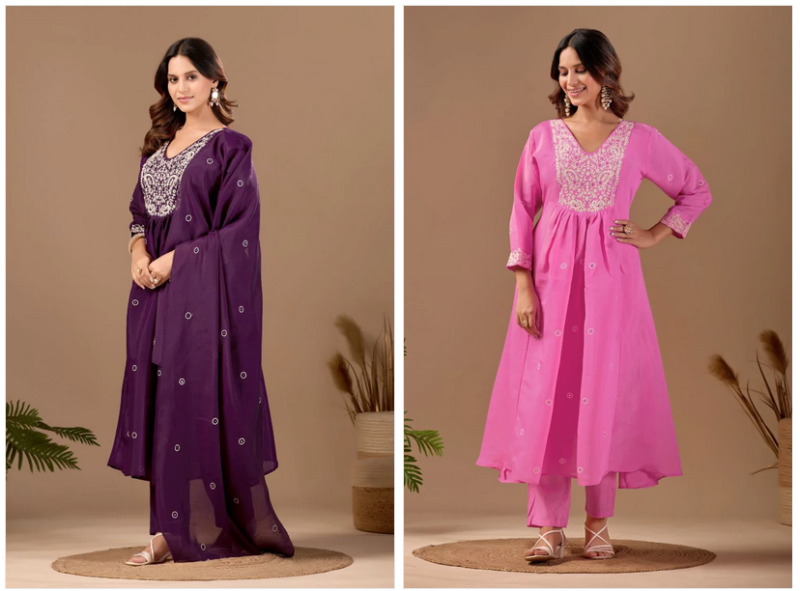 Md 108 Mul Chanderi Embroidered Premium Kurti Set — Wholesale Readymade Suit, Vardan Ethnic wholesale from Surat — view 2