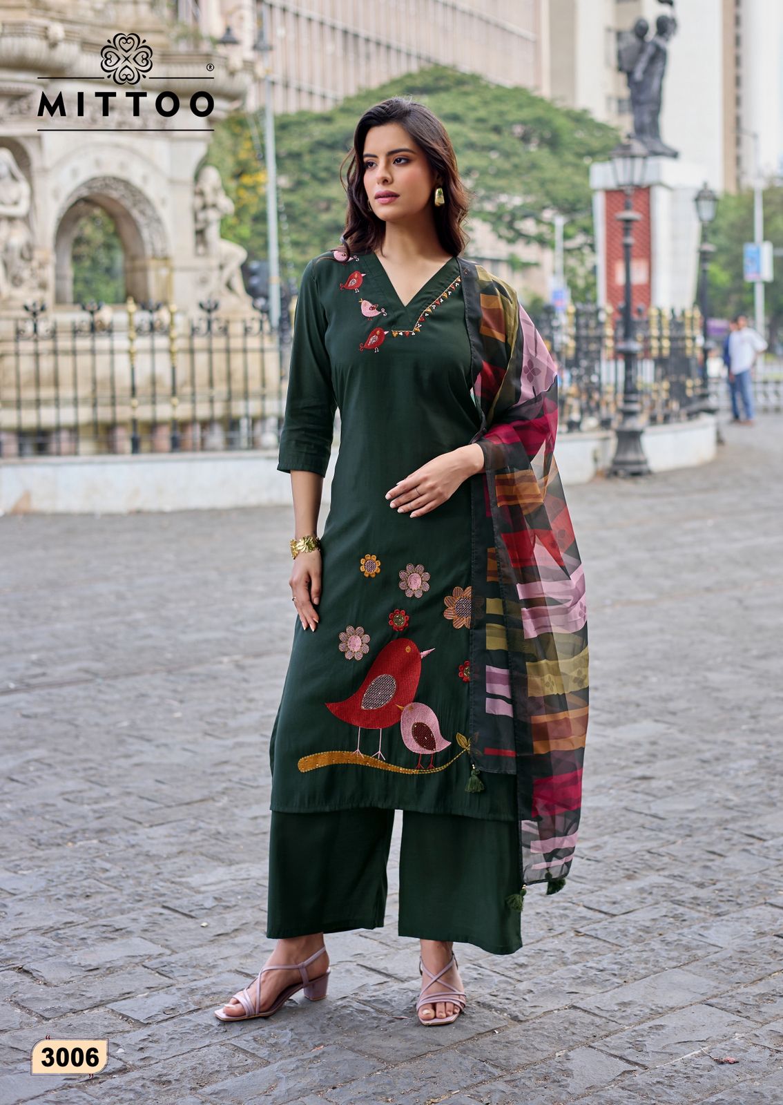 Mittoo Vanshika Roman Silk Thread Worked Kurti With Bottom Dupatta Set — Wholesale Readymade Suit, Mittoo wholesale from Surat — view 6