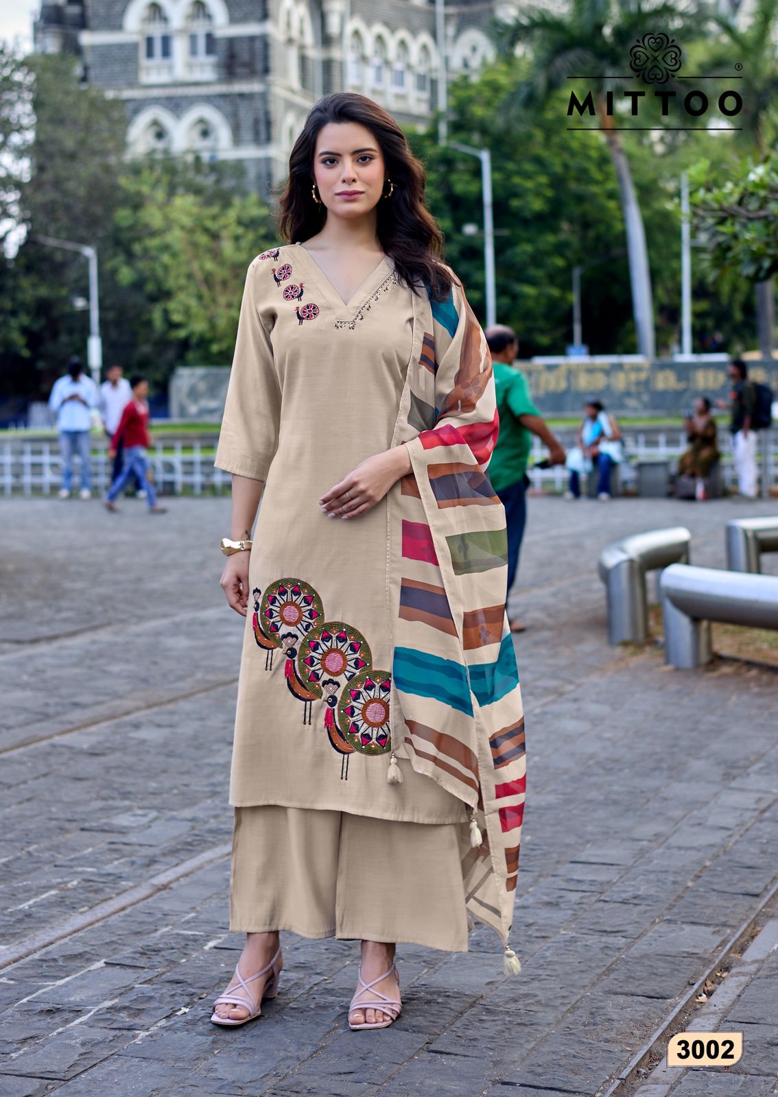 Mittoo Vanshika Roman Silk Thread Worked Kurti With Bottom Dupatta Set — Wholesale Readymade Suit, Mittoo wholesale from Surat — view 5