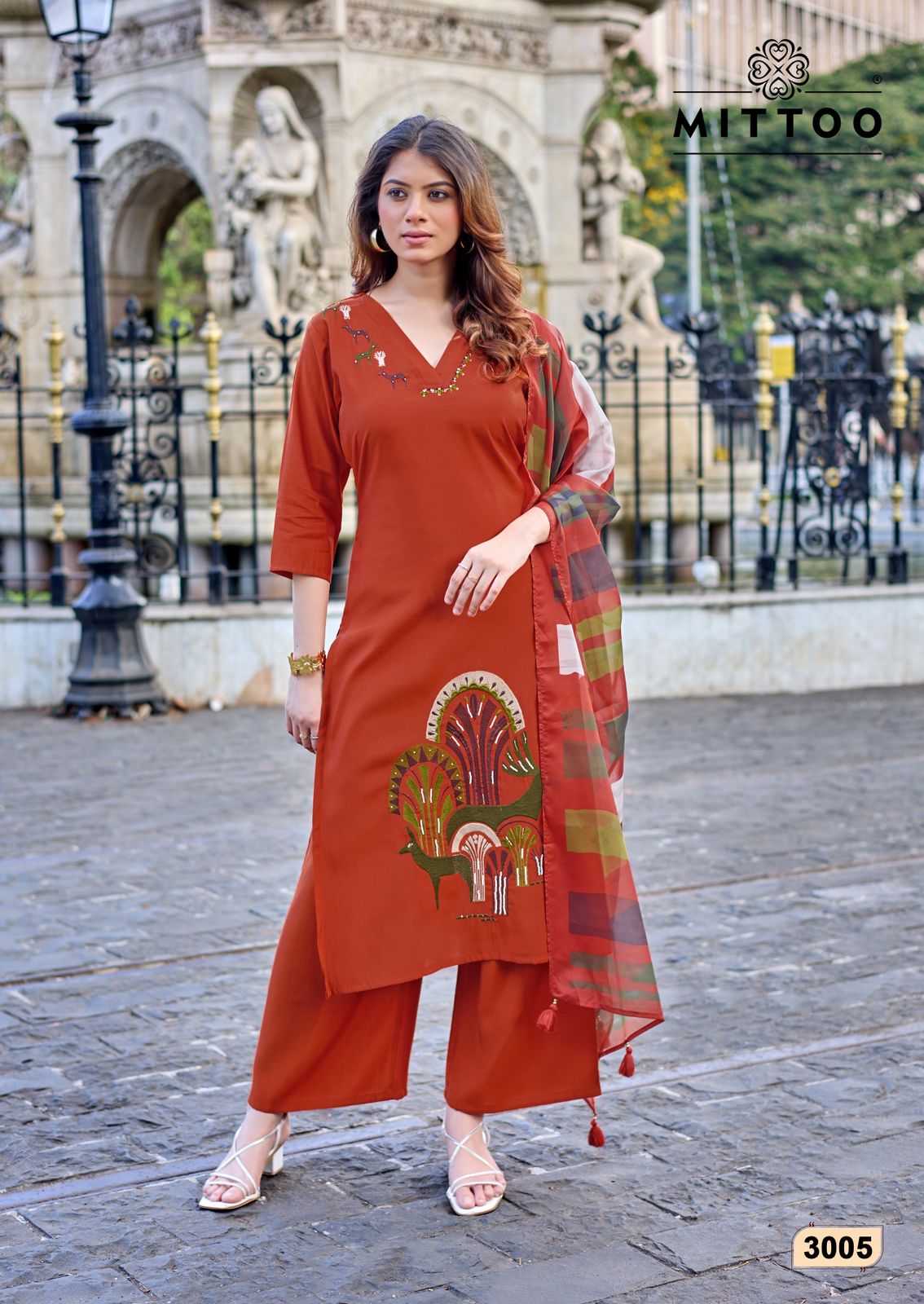 Mittoo Vanshika Roman Silk Thread Worked Kurti With Bottom Dupatta Set — Wholesale Readymade Suit, Mittoo wholesale from Surat — view 3