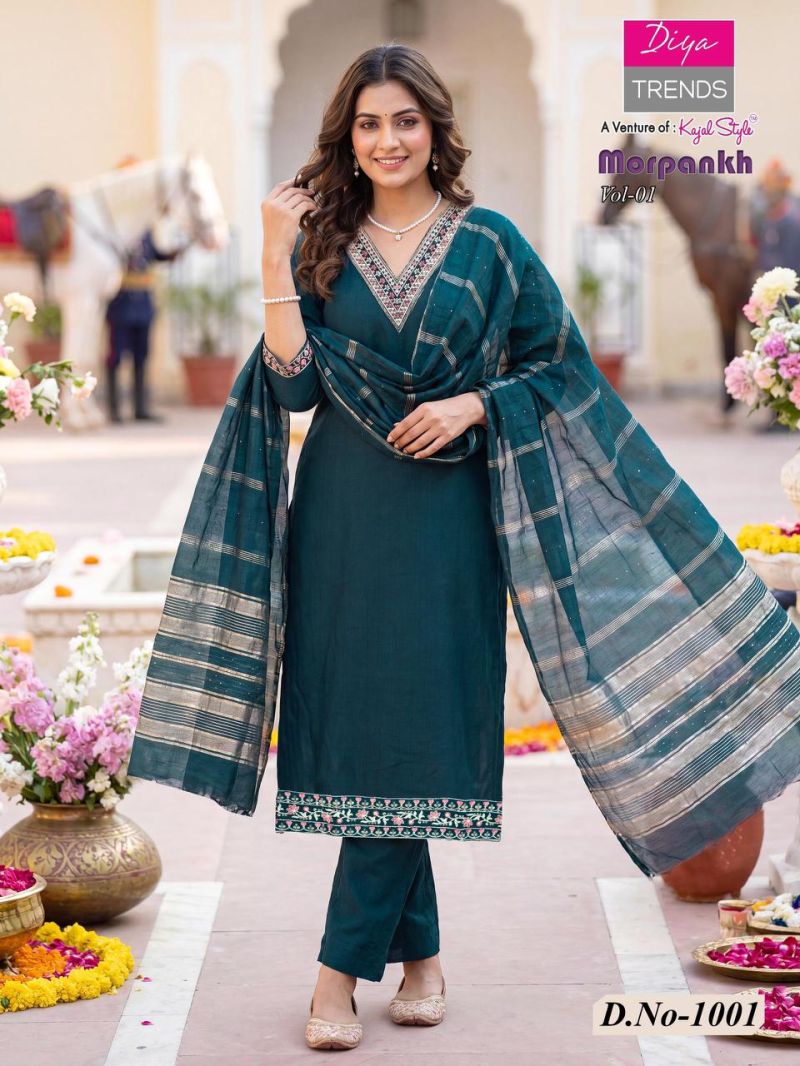 Morpankh Vol 1 By Diya Trends Embroidered Kurti With Bottom Dupatta Set