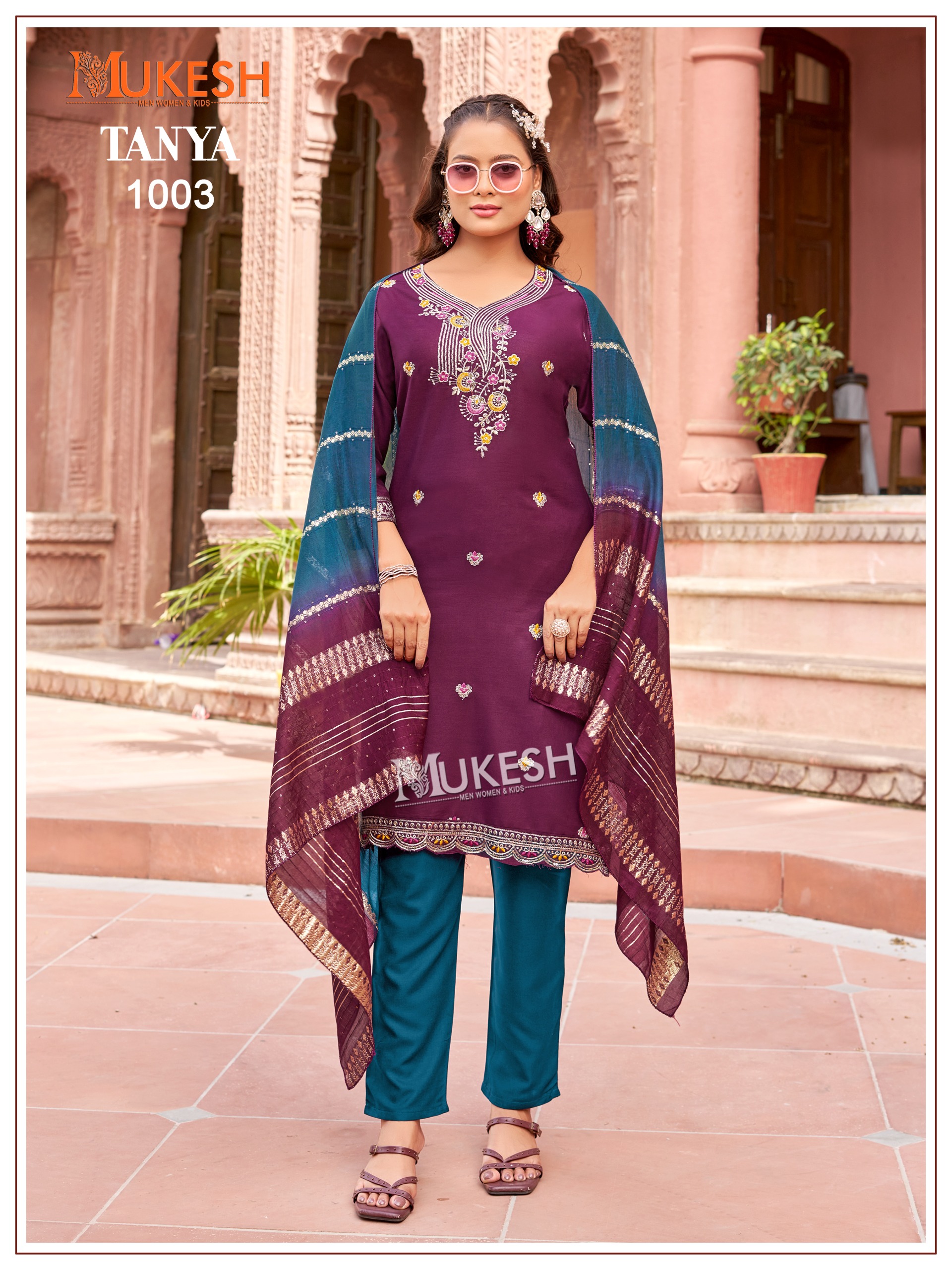 Mukesh Tanya Rayon Embroidered Readymade Salwar Suit — Wholesale Readymade Suit, Vardan Ethnic wholesale from Surat — view 4