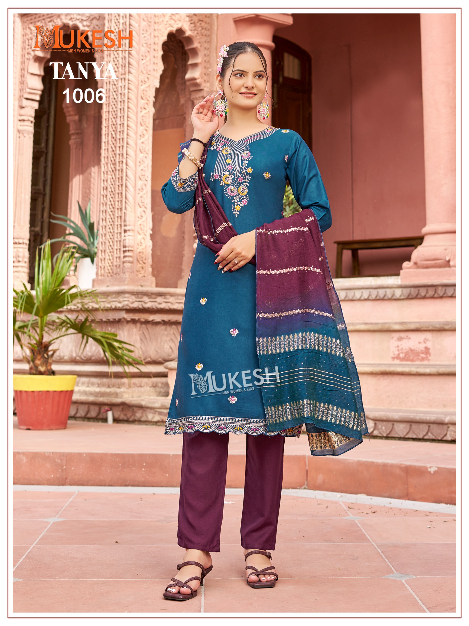Mukesh Tanya Rayon Embroidered Readymade Salwar Suit