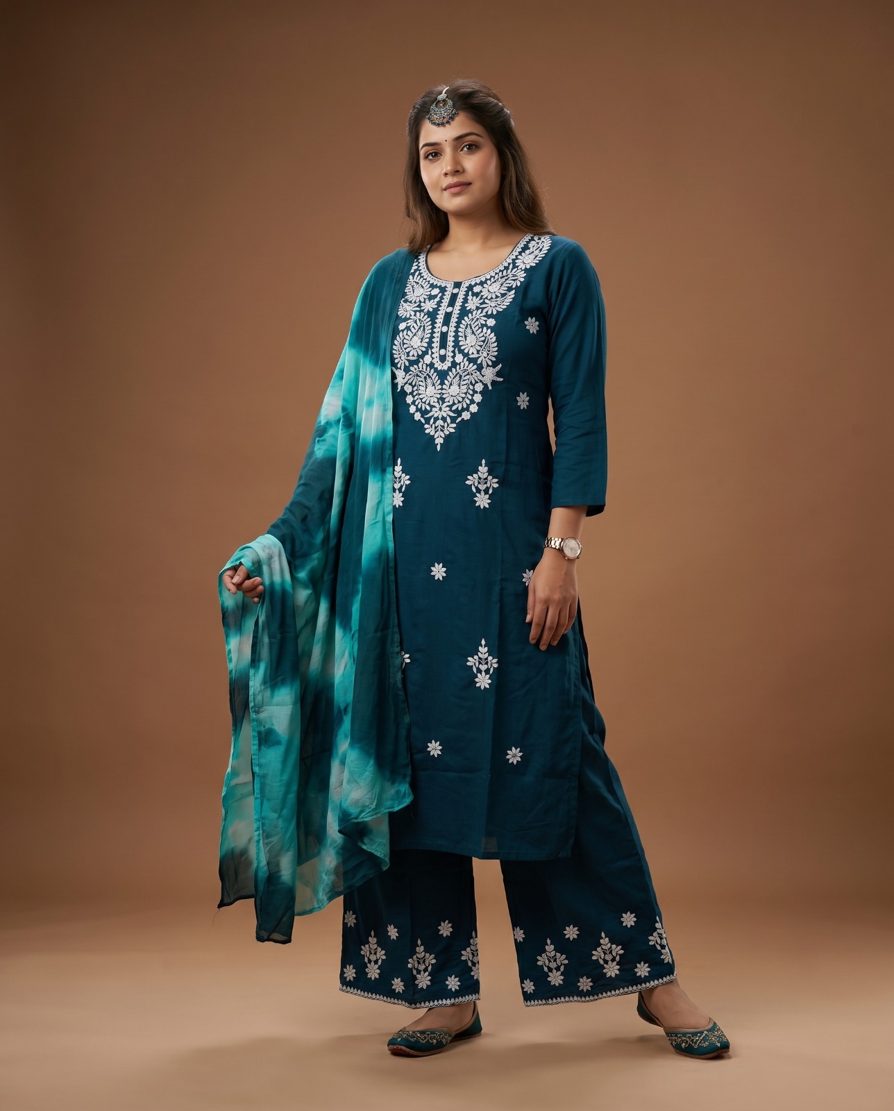 Naisha K 1014 Rayon Lucknowi Embroidered Readymade Suit — Wholesale Readymade Suit, MPA wholesale from Surat — view 3