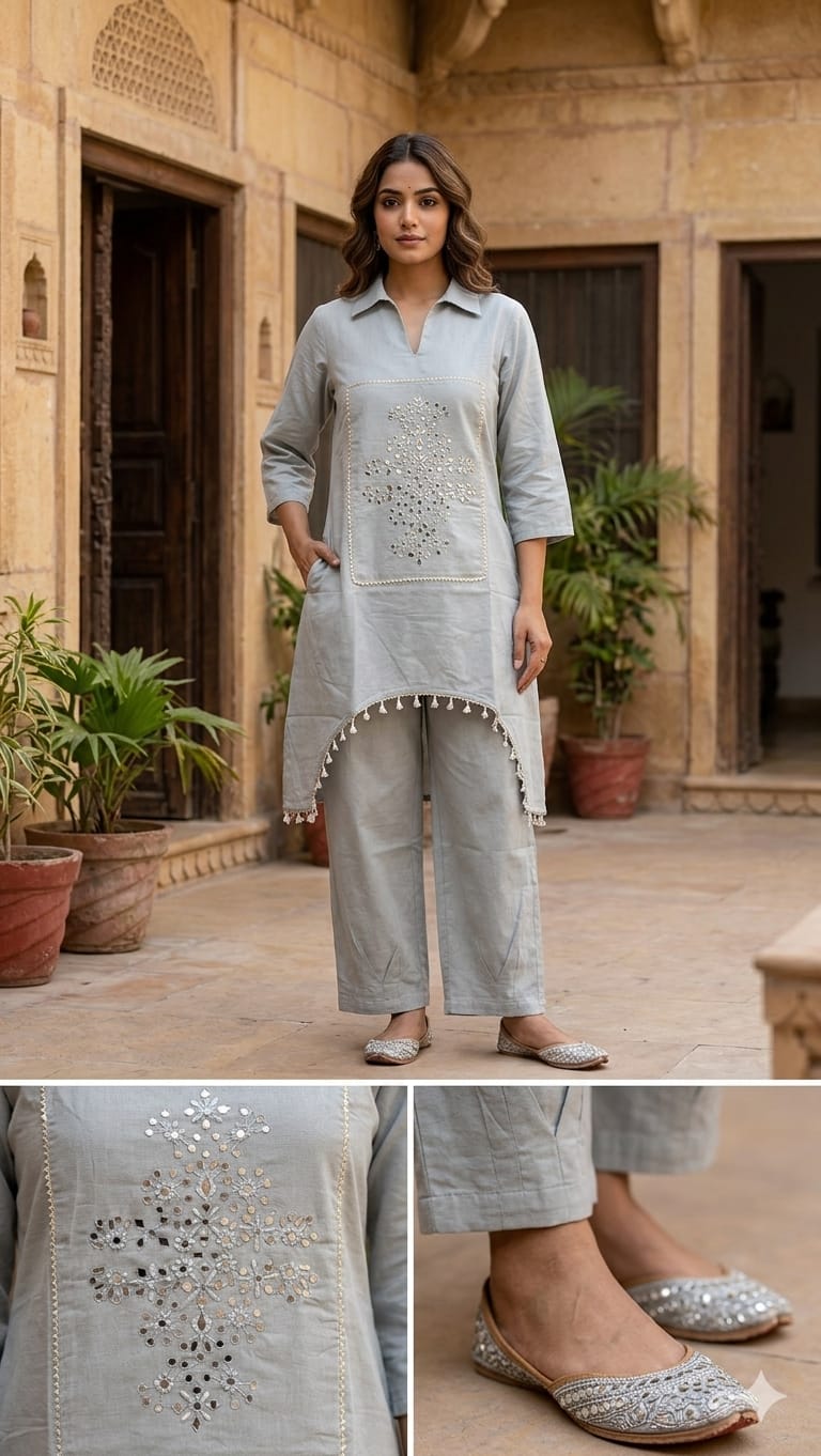 Naisha K 1019 Cotton Flex Mirror Work Co-Ord Set - Image 4
