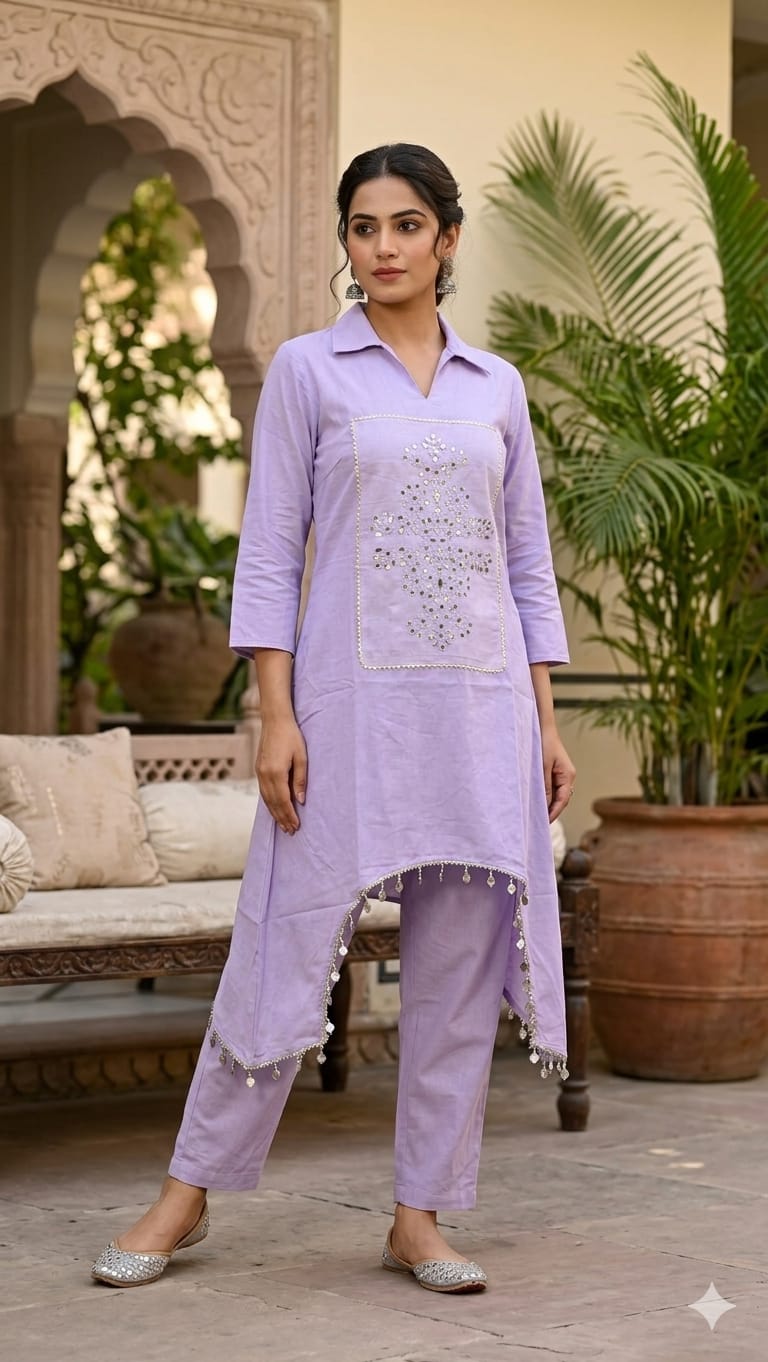 Naisha K 1019 Cotton Flex Mirror Work Co-Ord Set - Image 3