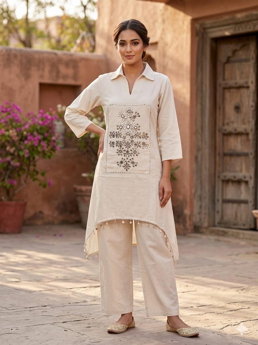 Naisha K 1019 Cotton Flex Mirror Work Co-Ord Set - Image 2