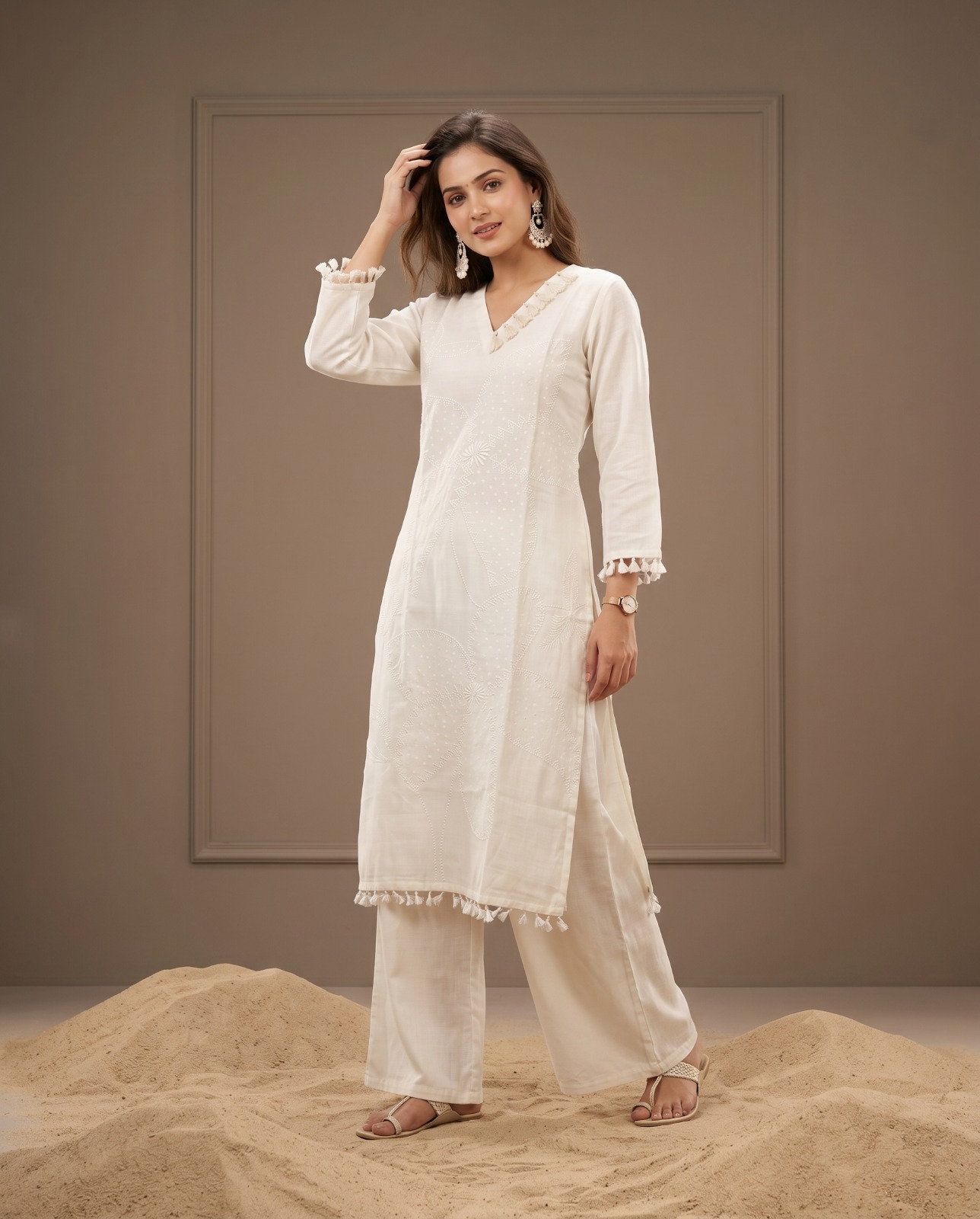 Naisha K 1026 Vertican Thread Worked Kurti With Bottom Set — Wholesale Kurtis, Naisha wholesale from Surat — view 4