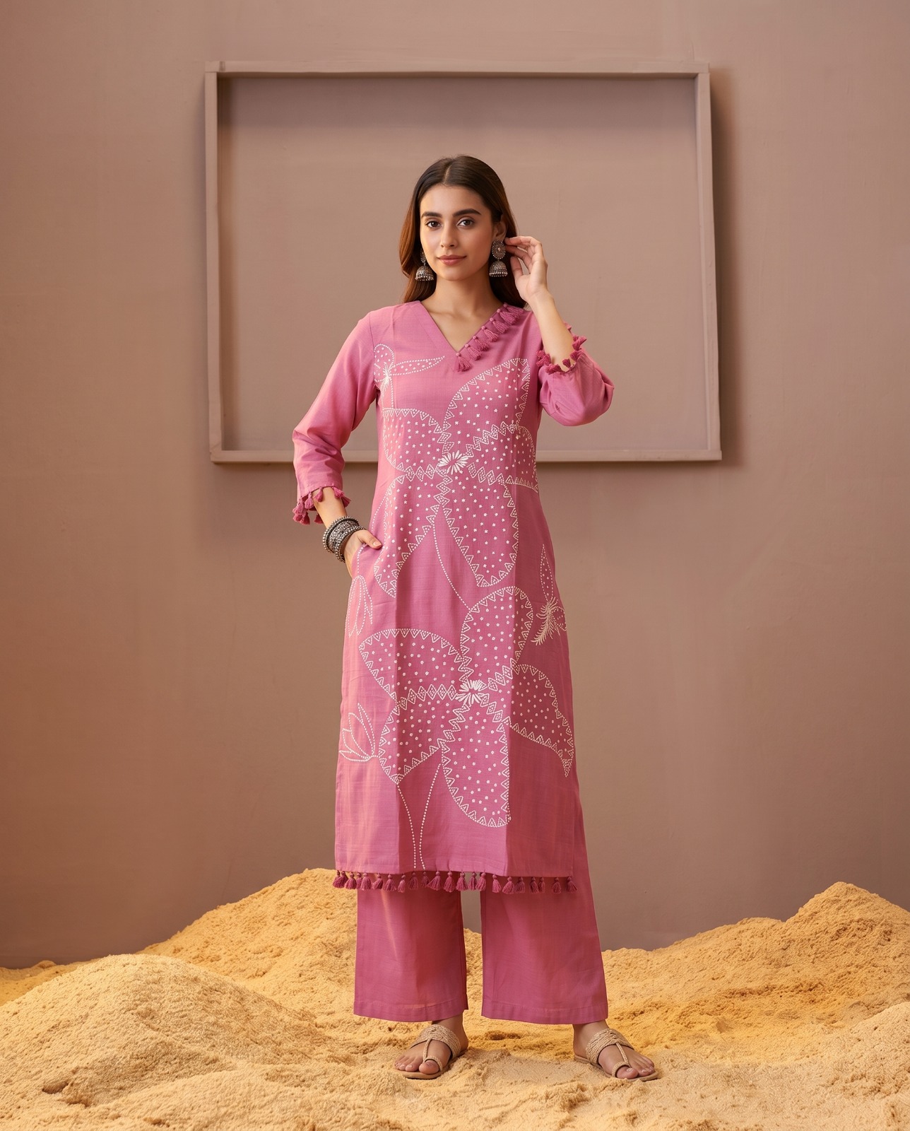 Naisha K 1026 Vertican Thread Worked Kurti With Bottom Set