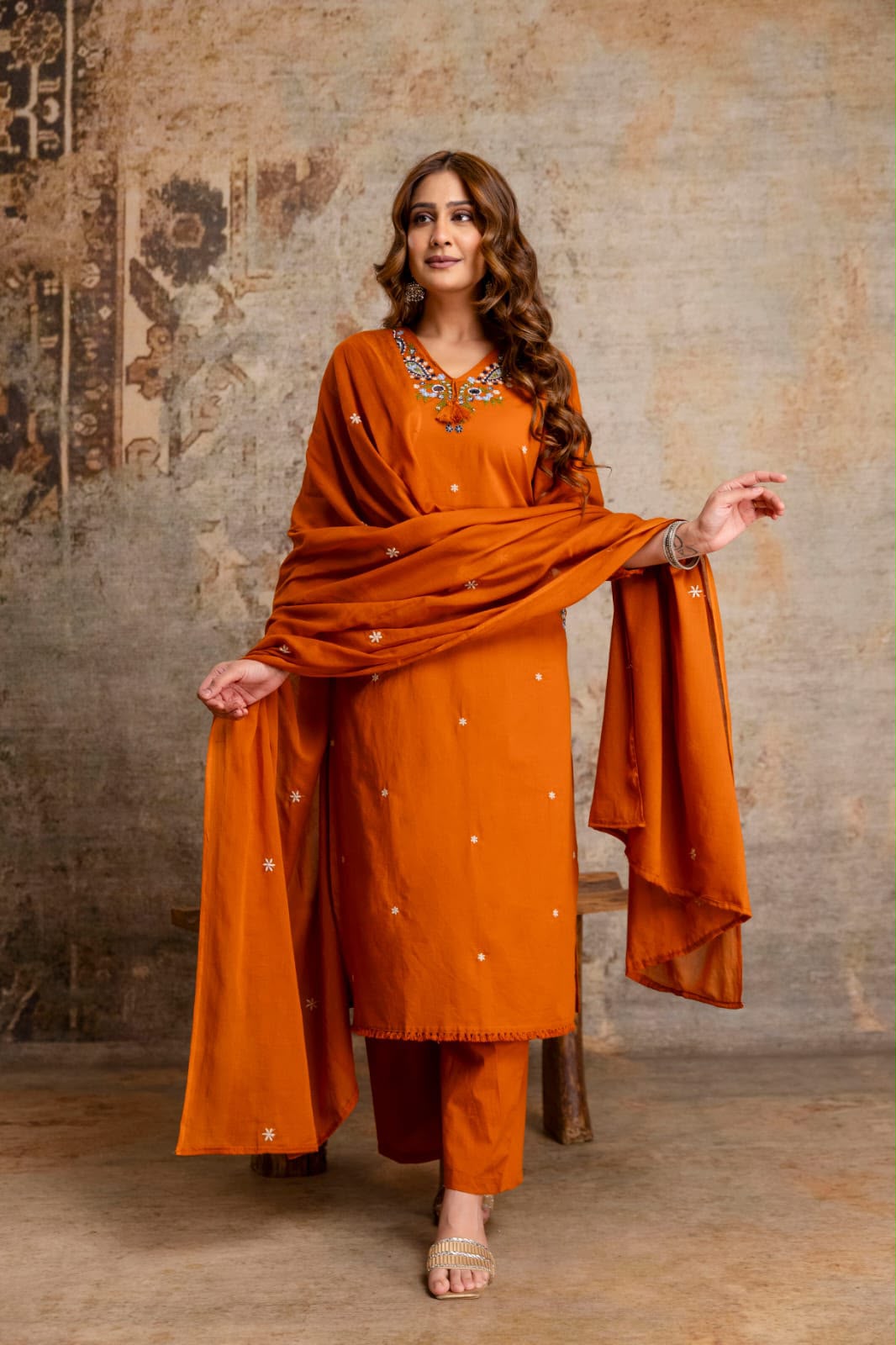 Naisha K 1049 Cotton Embroidered Kurti With Bottom Dupatta Set