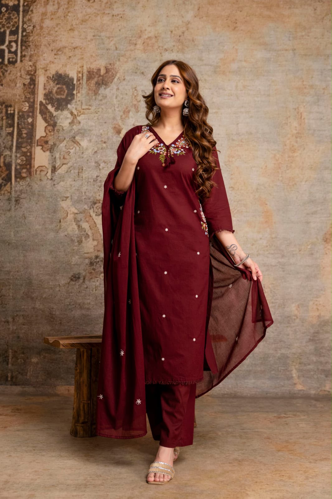Naisha K 1049 Cotton Embroidered Kurti With Bottom Dupatta Set — Wholesale Readymade Suit, Naisha wholesale from Surat — view 5