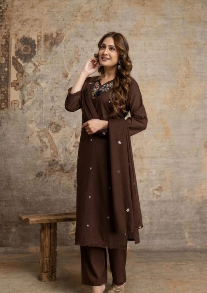 Naisha K 1049 Cotton Embroidered Kurti With Bottom Dupatta Set — Wholesale Readymade Suit, Naisha wholesale from Surat — view 4