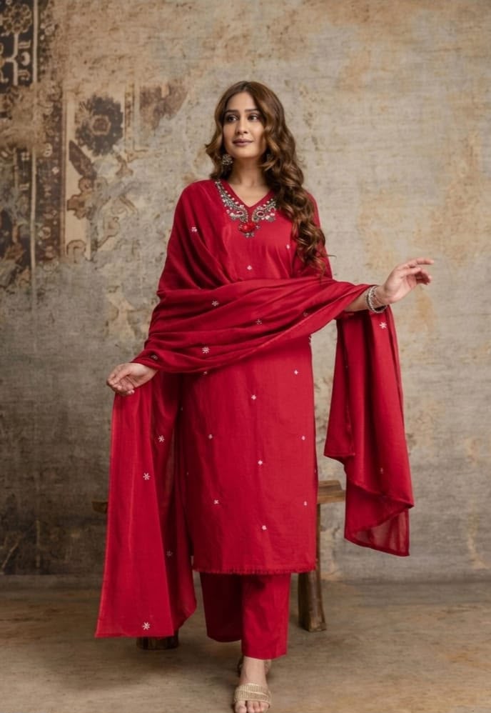 Naisha K 1049 Cotton Embroidered Kurti With Bottom Dupatta Set — Wholesale Readymade Suit, Naisha wholesale from Surat — view 3