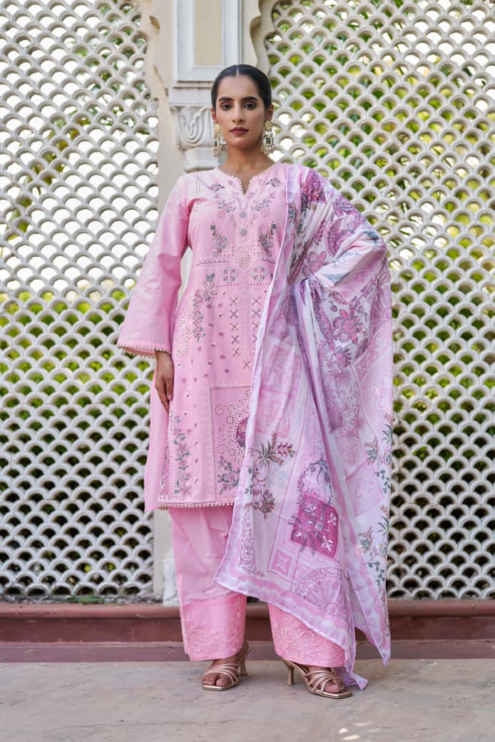 Naisha K 1050 Cotton Embroidered Kurti With Bottom Dupatta Set — Wholesale Readymade Suit, Naisha wholesale from Surat — view 4