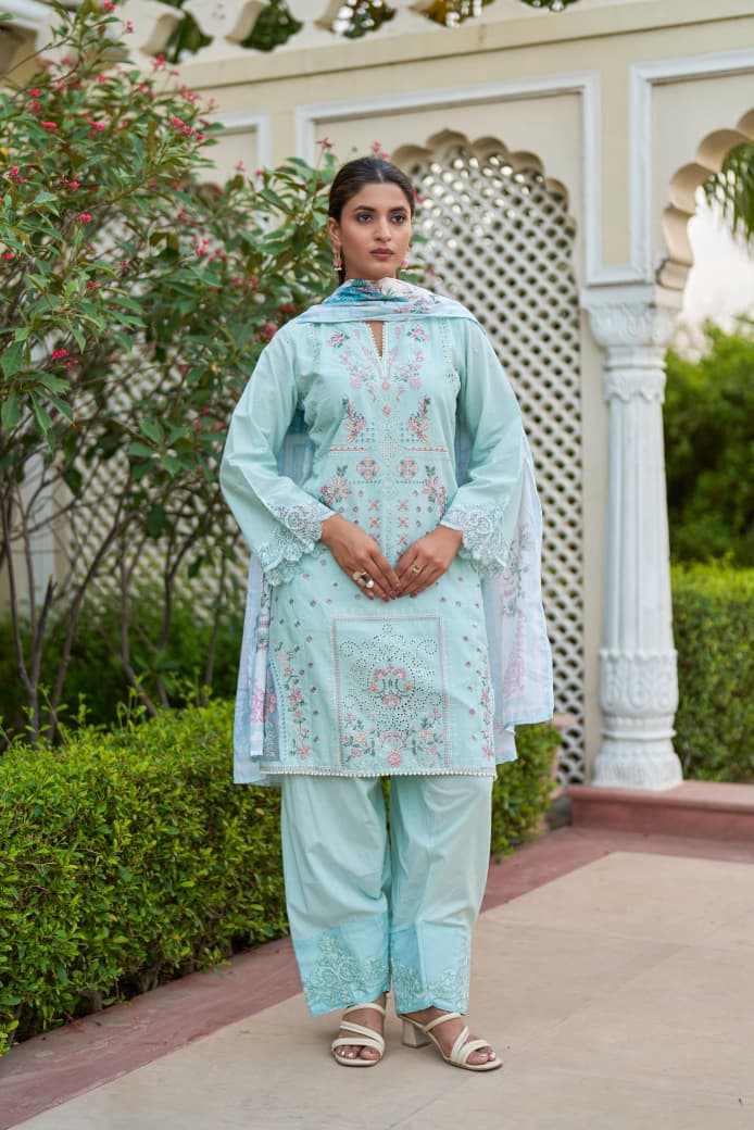 Naisha K 1050 Cotton Embroidered Kurti With Bottom Dupatta Set — Wholesale Readymade Suit, Naisha wholesale from Surat — view 3