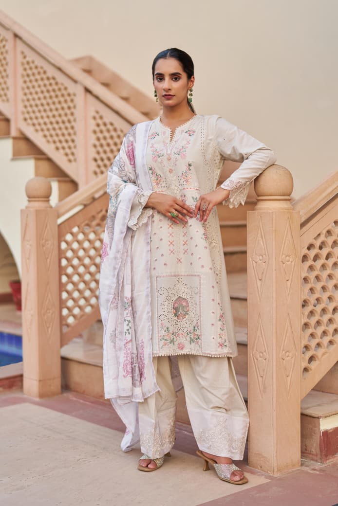 Naisha K 1050 Cotton Embroidered Kurti With Bottom Dupatta Set — Wholesale Readymade Suit, Naisha wholesale from Surat — view 2