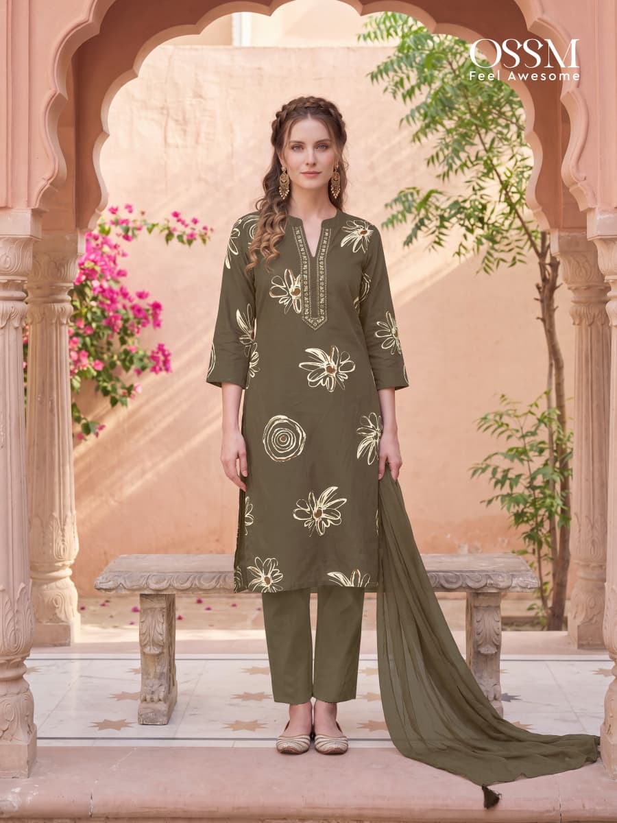 Ossm Mahima Vol 2 Rayon Dischage Printed Kurti Bottom And Dupatta Set — Wholesale Readymade Suit, Ossm wholesale from Surat — view 3