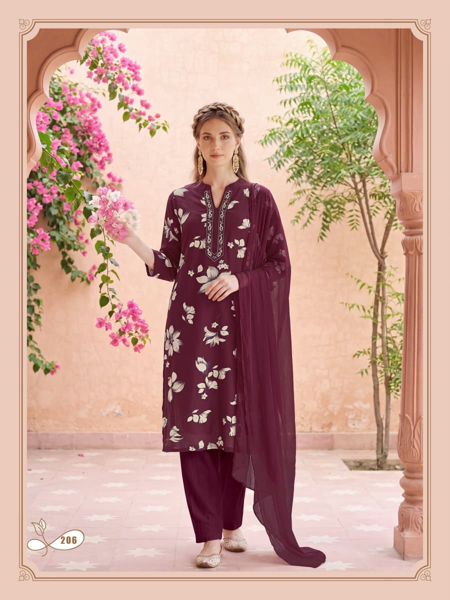 Ossm Mahima Vol 2 Rayon Dischage Printed Kurti Bottom And Dupatta Set