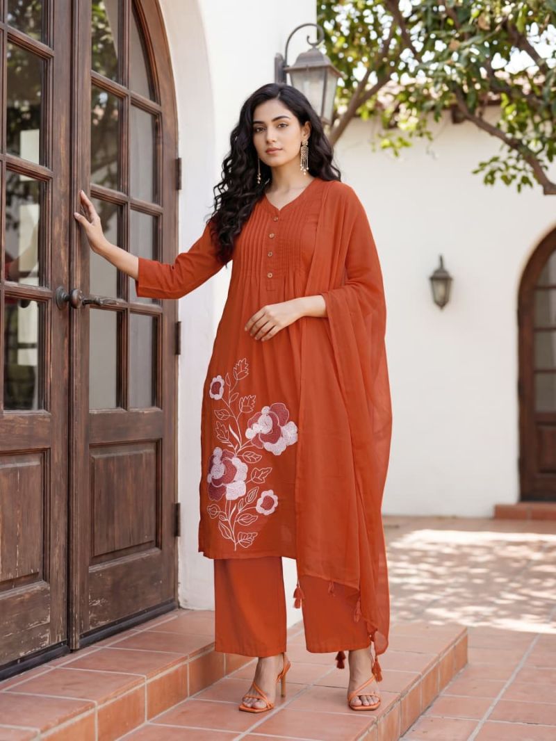 Ossm Sargam Cotton Embroidered Kurti With Bottom Dupatta Set — Wholesale Readymade Suit, Ossm wholesale from Surat — view 3