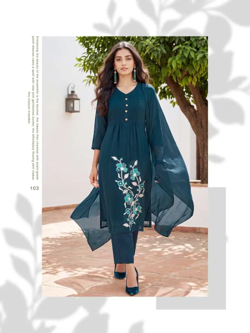 Ossm Sargam Cotton Embroidered Kurti With Bottom Dupatta Set