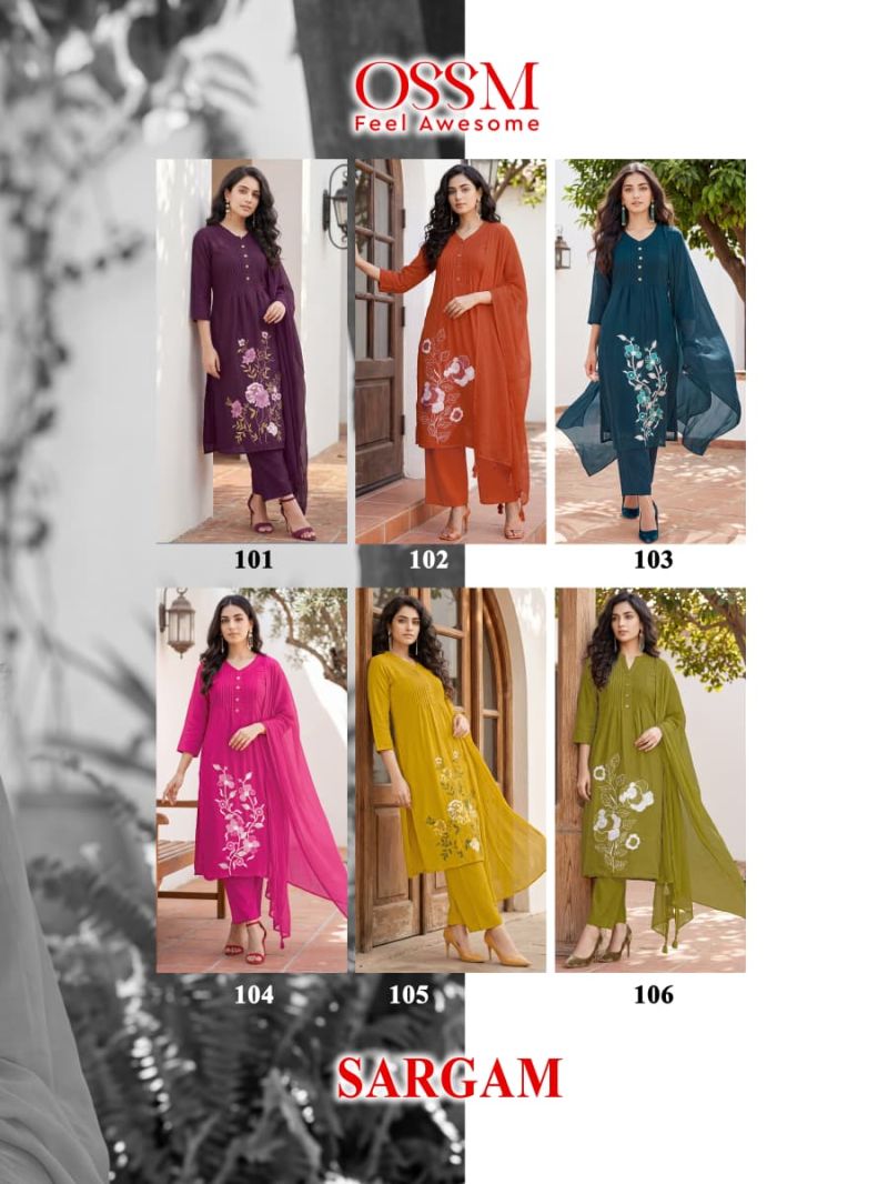 Ossm Sargam Cotton Embroidered Kurti With Bottom Dupatta Set — Wholesale Readymade Suit, Ossm wholesale from Surat — view 6