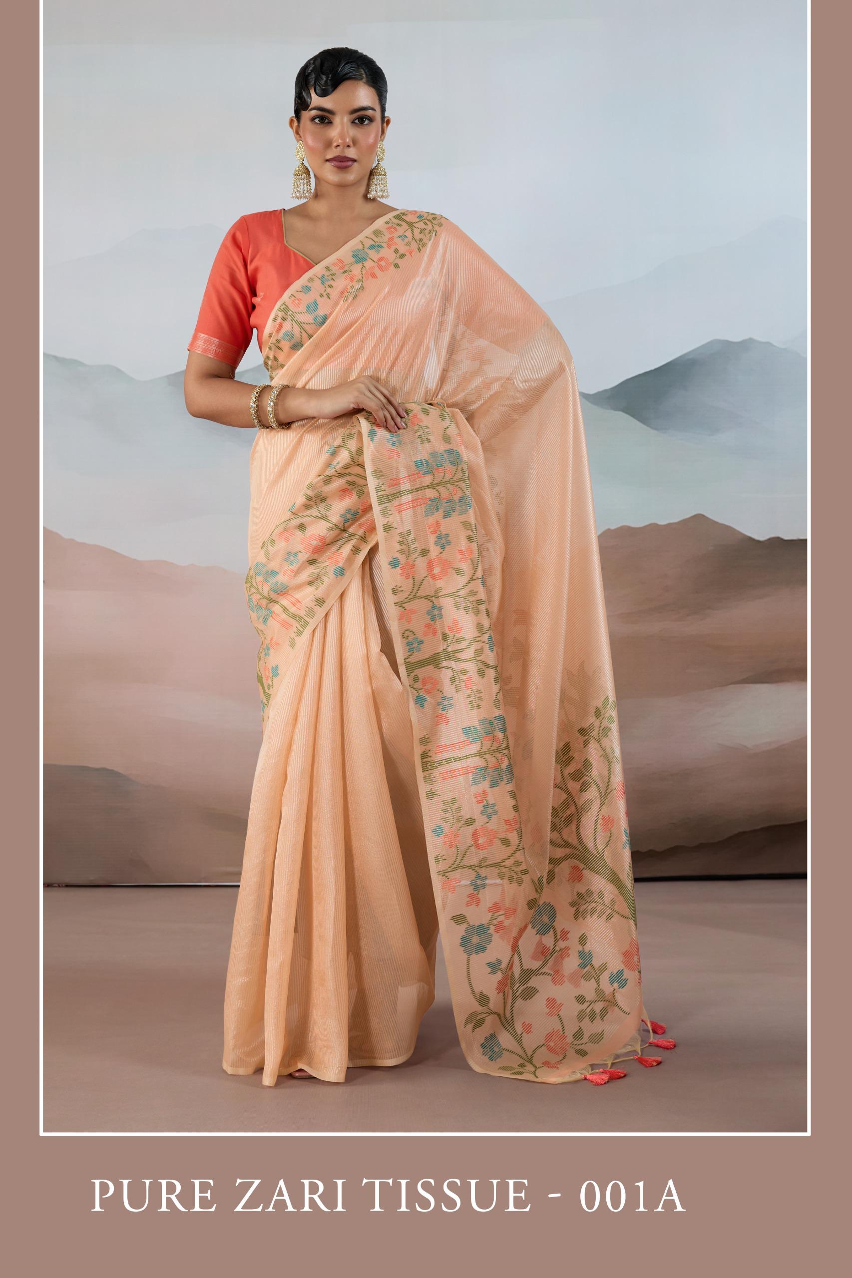 Pure Zari Tissue 001 A To E Handloom Zari Tissue Brasso Weaving Saree — Wholesale Sarees, rajtex wholesale from Surat — view 6