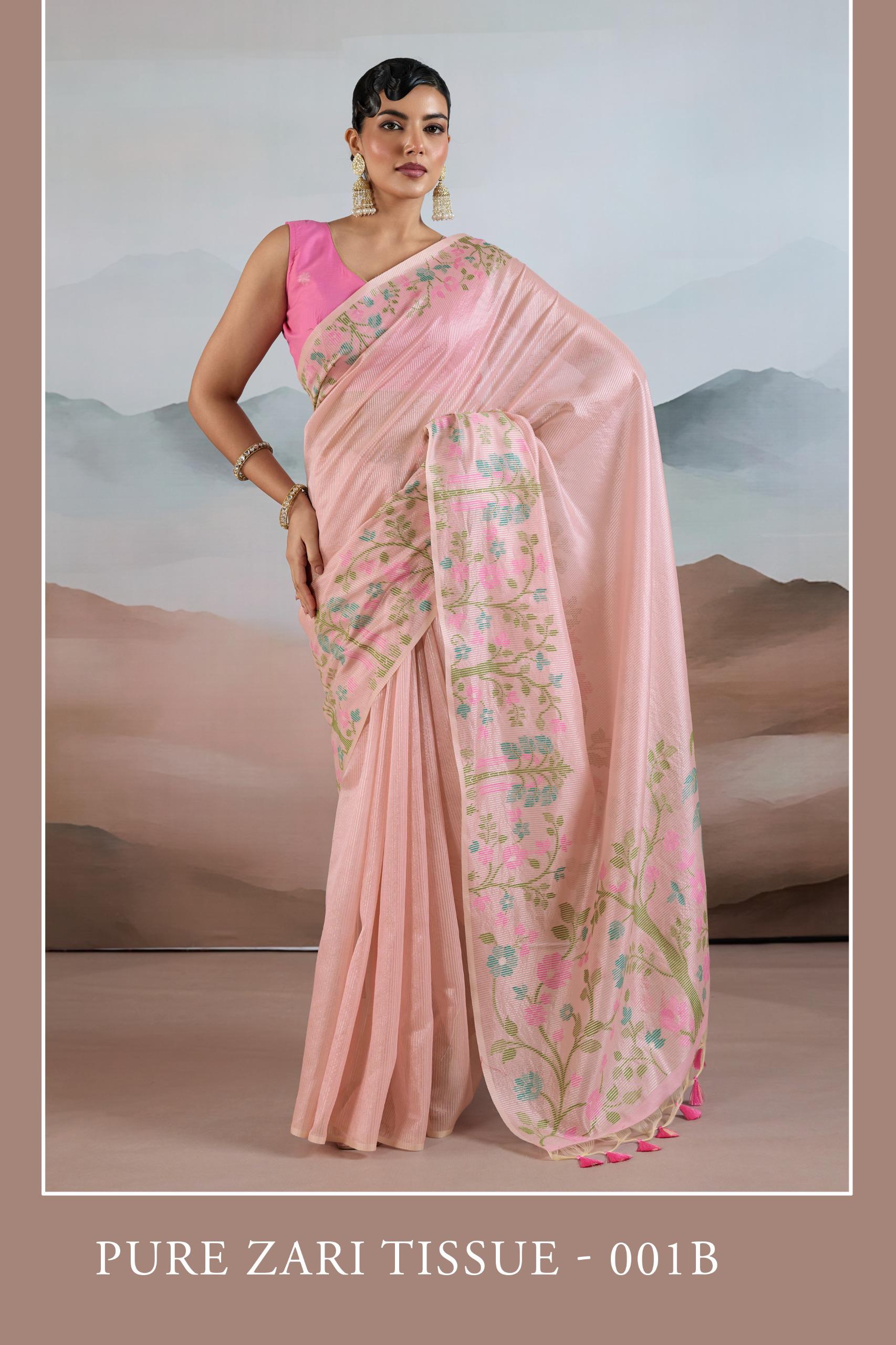 Pure Zari Tissue 001 A To E Handloom Zari Tissue Brasso Weaving Saree