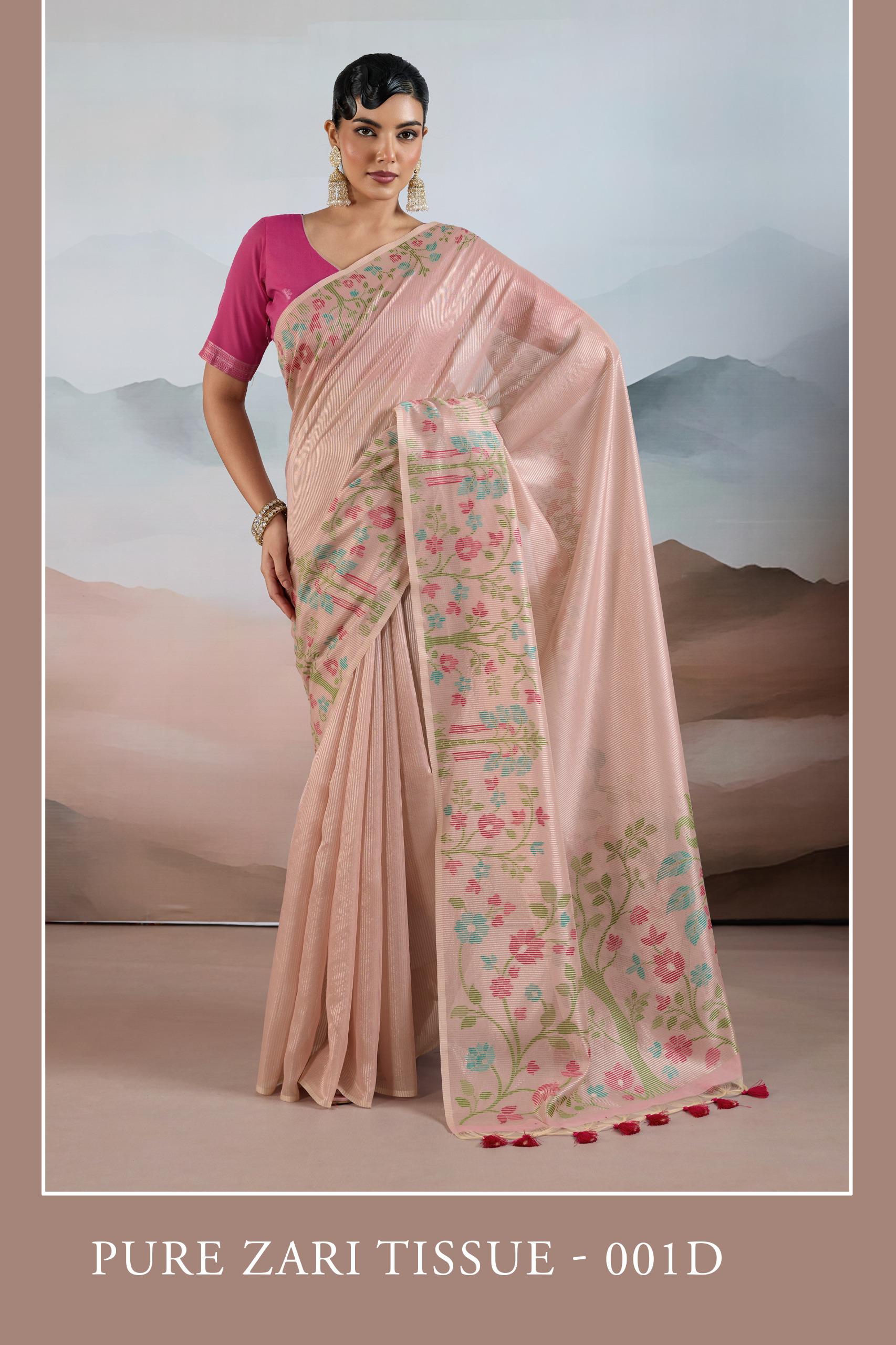 Pure Zari Tissue 001 A To E Handloom Zari Tissue Brasso Weaving Saree — Wholesale Sarees, rajtex wholesale from Surat — view 4