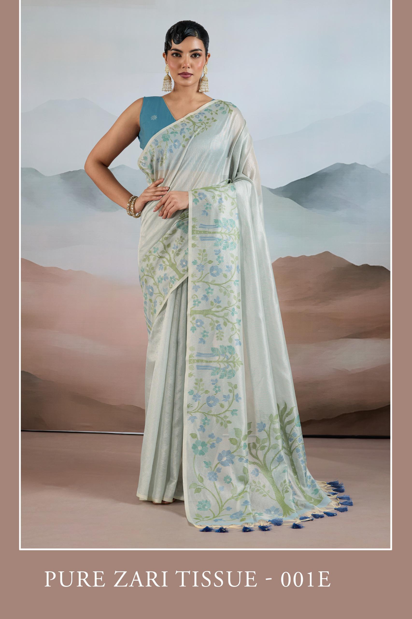 Pure Zari Tissue 001 A To E Handloom Zari Tissue Brasso Weaving Saree — Wholesale Sarees, rajtex wholesale from Surat — view 2