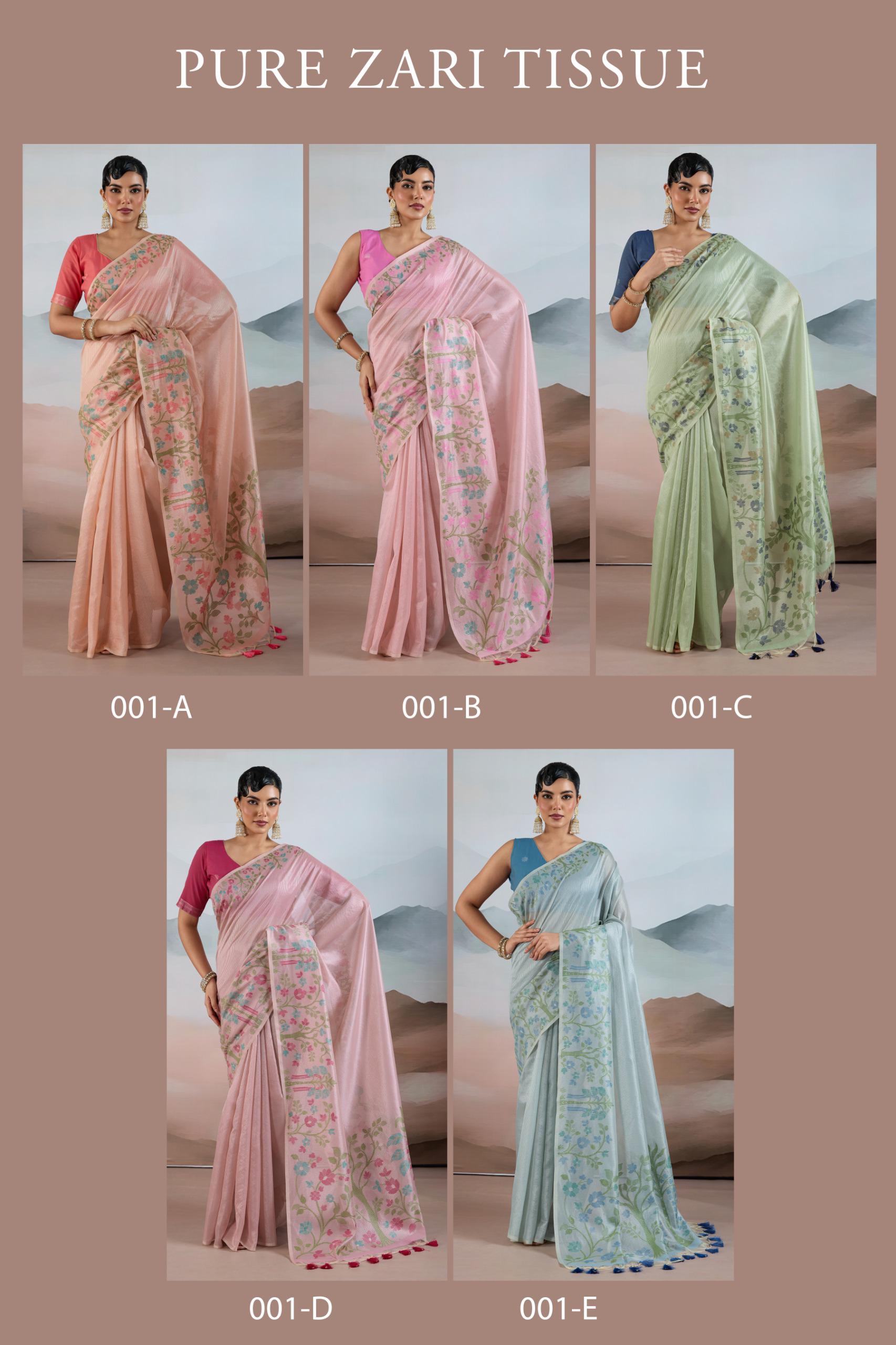 Pure Zari Tissue 001 A To E Handloom Zari Tissue Brasso Weaving Saree — Wholesale Sarees, rajtex wholesale from Surat — view 3
