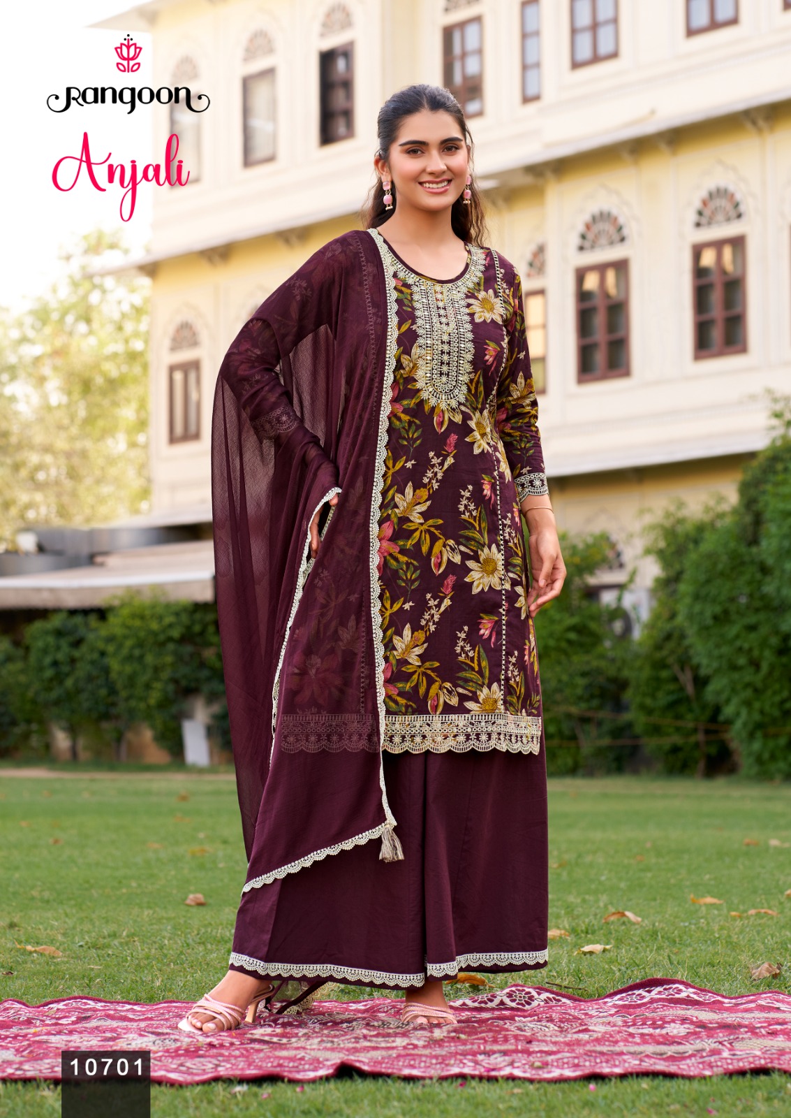 Rangoon Anjali Cotton Cambric Thread Worked Readymade Suit — Wholesale Readymade Suit, Rangoon wholesale from Surat — view 3