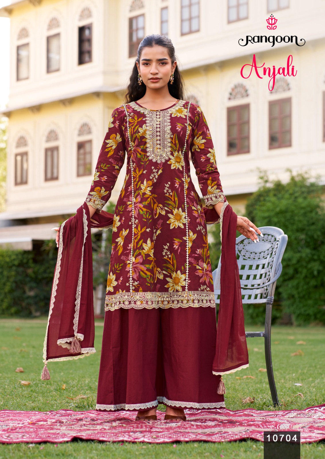 Rangoon Anjali Cotton Cambric Thread Worked Readymade Suit