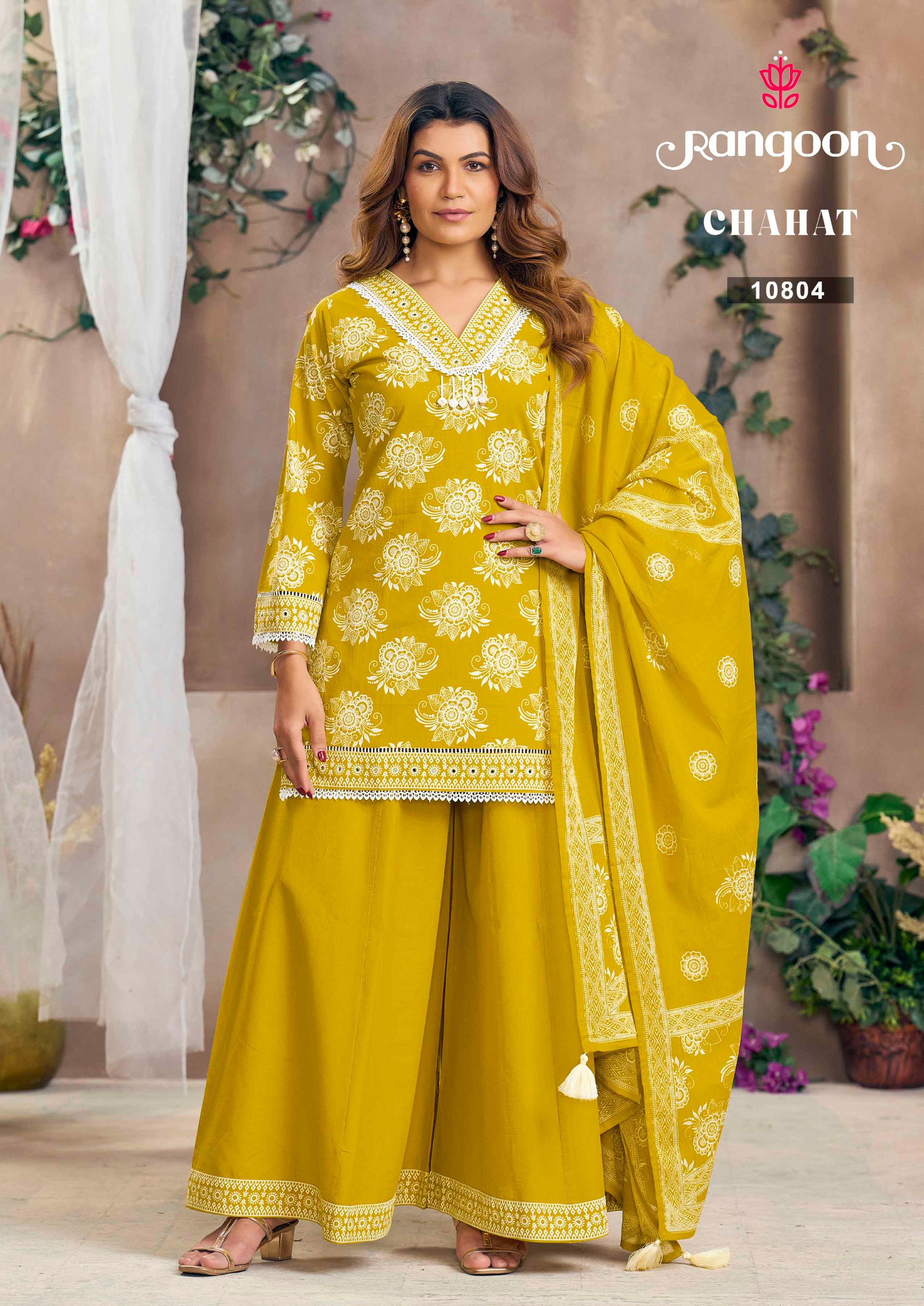 Rangoon Chahat Cotton Print Mirror Worked Readymade Salwar Kameez