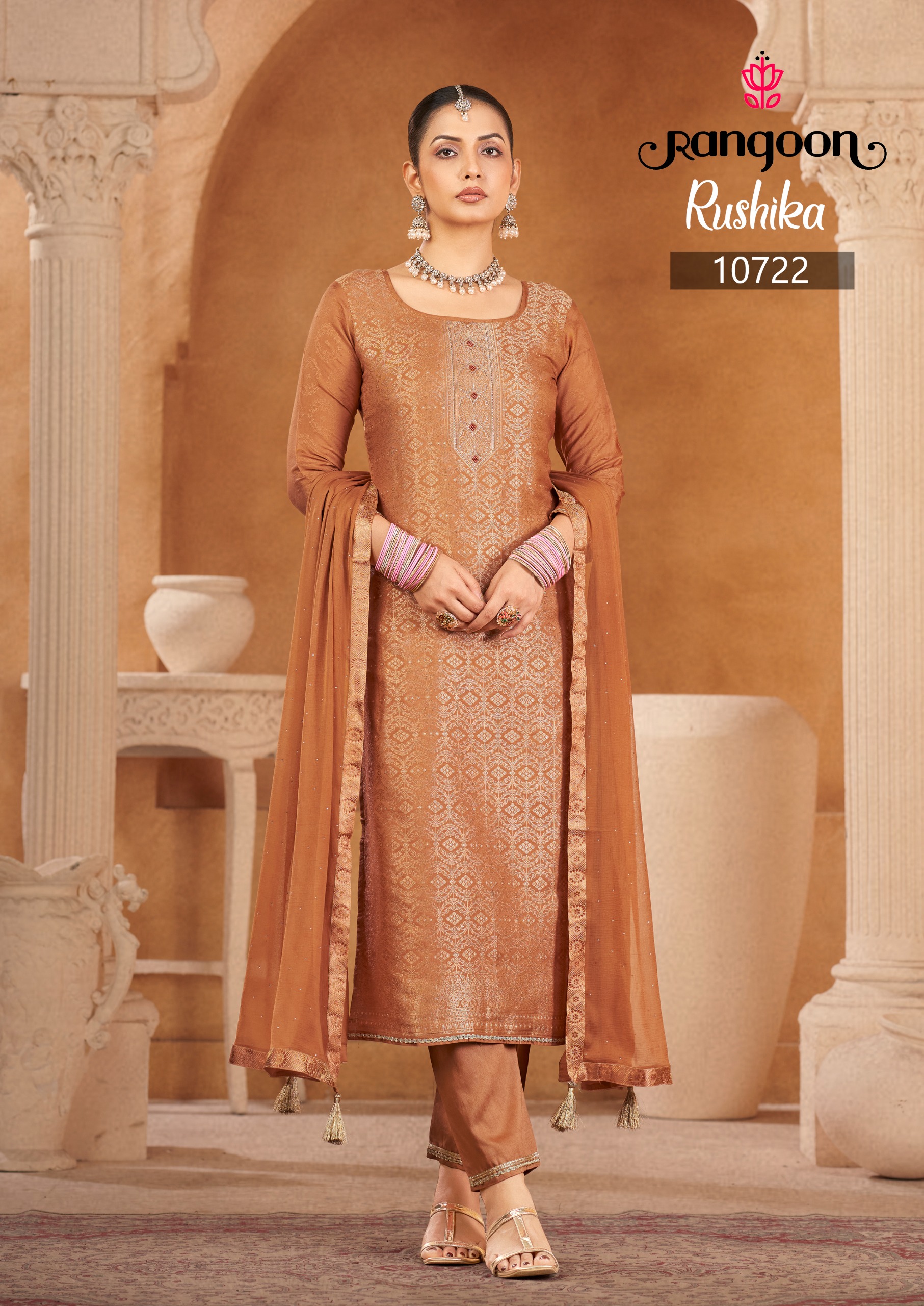 Rangoon Rushika Viscose Maslin Jacquard Worked Readymade Suit