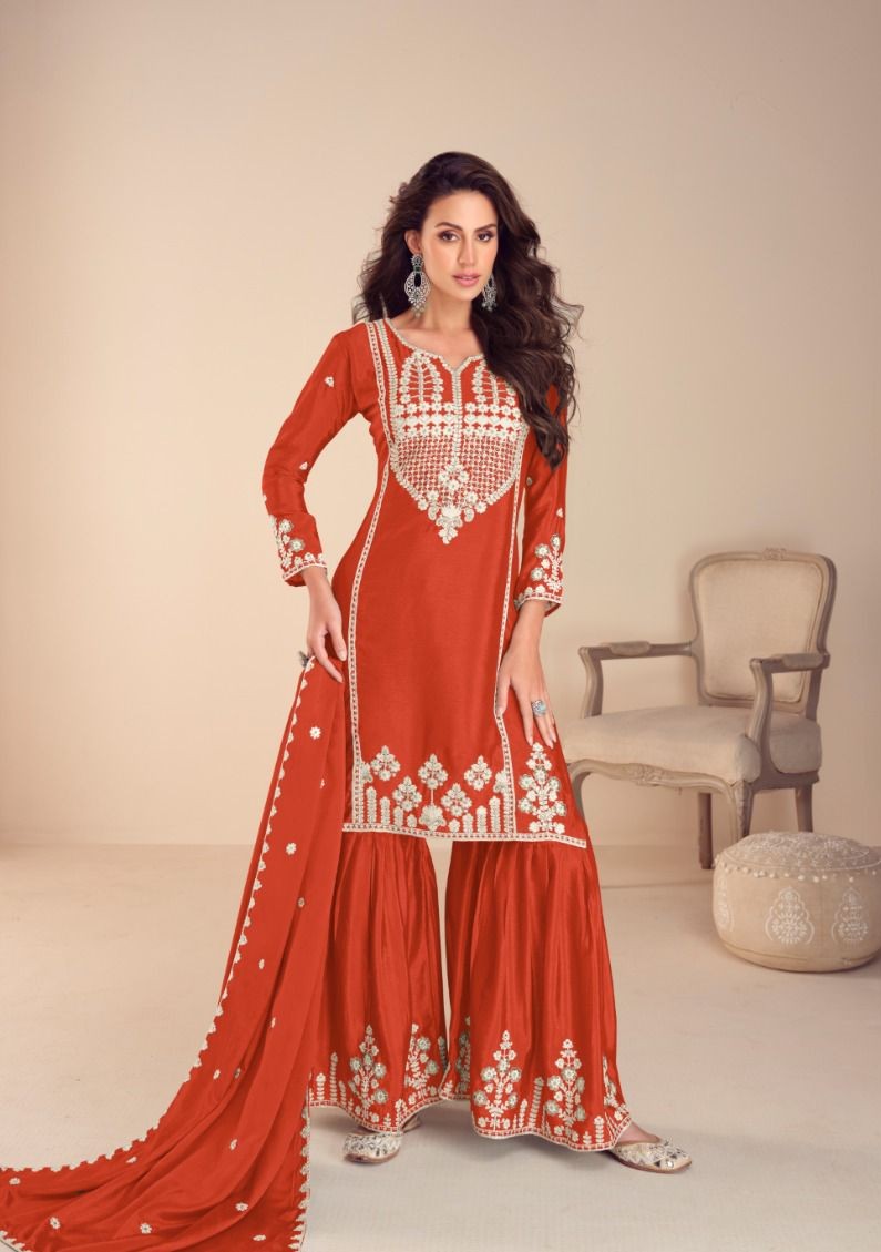 Rasalika Mehfil Gold Chinon Silk Embroidered Salwar Kameez