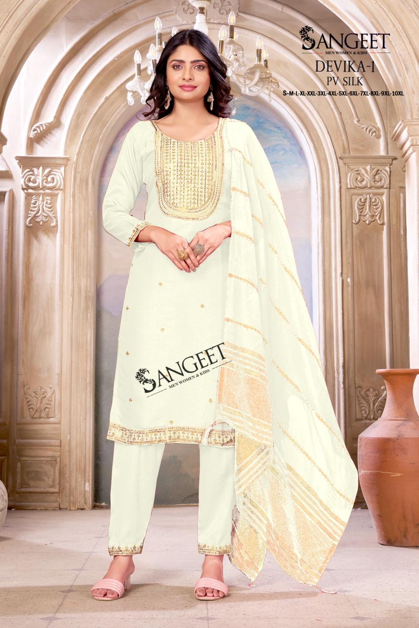 Sangeet Devika Vol 1 Pv Silk With Gold Embroidery Readymade Salwar Suit