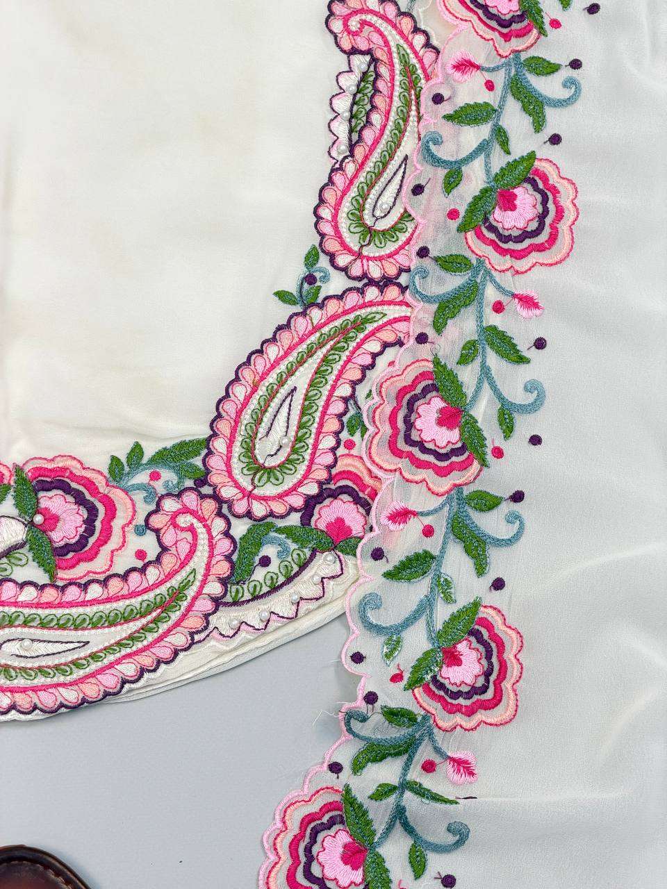 SRK 5348 Georgette Beautiful Embroidery Designer Farshi Suit — Wholesale Readymade Suit, Vardan Ethnic wholesale from Surat — view 5