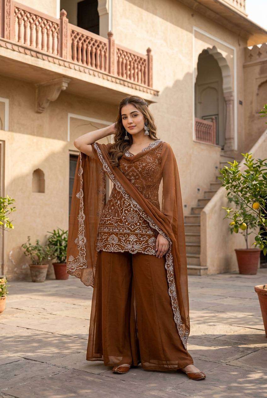 ST 203 Georgette Heavy Gorgeous Designer Readymade Suit — Wholesale Readymade Suit, Vardan Ethnic wholesale from Surat — view 9