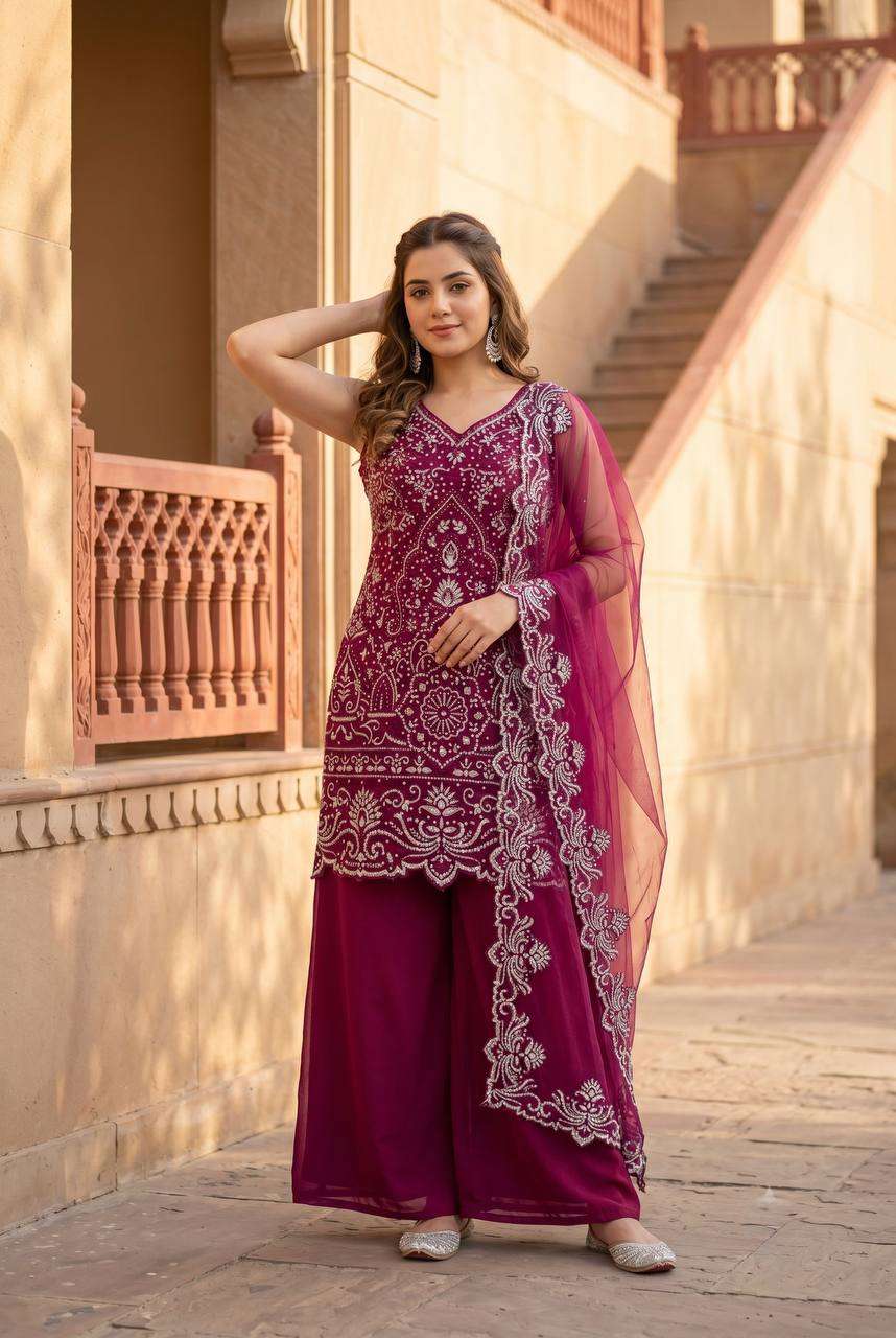 ST 203 Georgette Heavy Gorgeous Designer Readymade Suit — Wholesale Readymade Suit, Vardan Ethnic wholesale from Surat — view 15