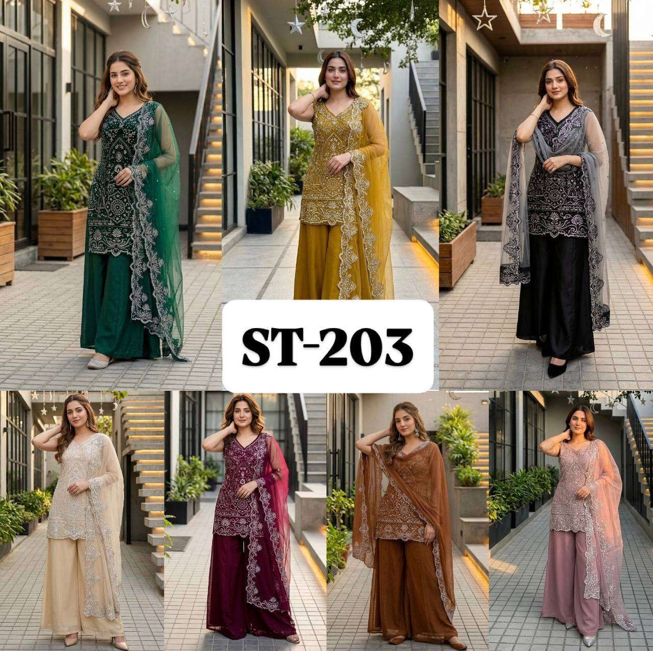 ST 203 Georgette Heavy Gorgeous Designer Readymade Suit — Wholesale Readymade Suit, Vardan Ethnic wholesale from Surat — view 10