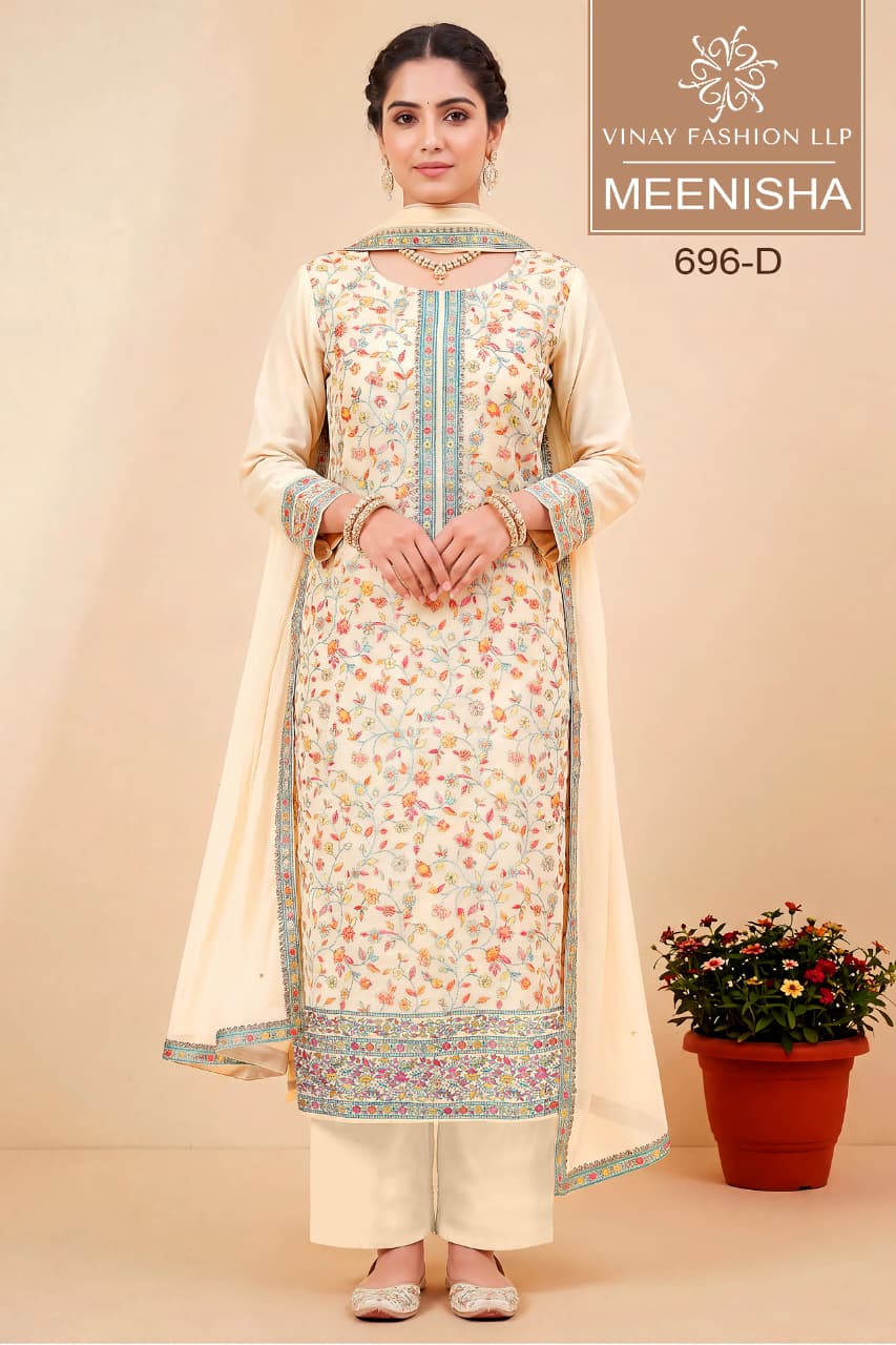 Vinay Kuleesh Meenisha Viscose Muslin Meenakari Worked Salwar Suit — Wholesale Designer Salwar Suits, Vinay Fashion wholesale from Surat — view 3