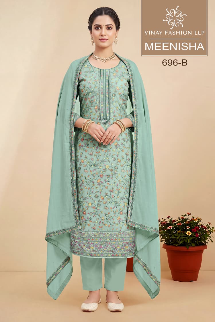 Vinay Kuleesh Meenisha Viscose Muslin Meenakari Worked Salwar Suit — Wholesale Designer Salwar Suits, Vinay Fashion wholesale from Surat — view 2