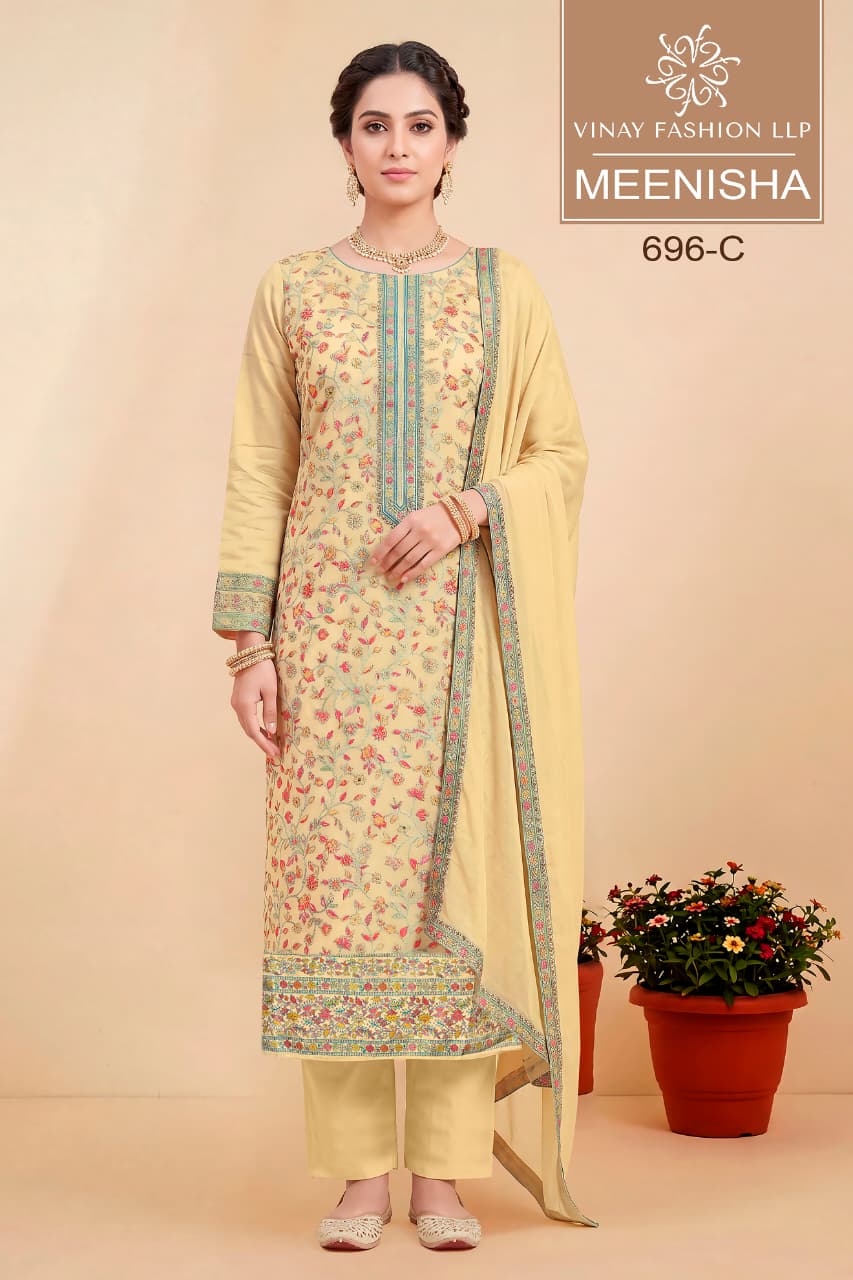 Vinay Kuleesh Meenisha Viscose Muslin Meenakari Worked Salwar Suit