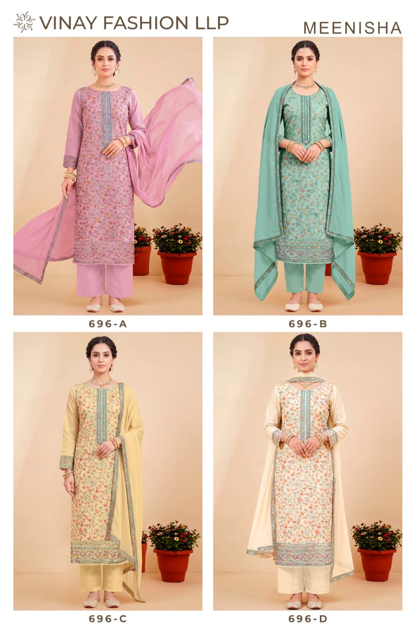 Vinay Kuleesh Meenisha Viscose Muslin Meenakari Worked Salwar Suit — Wholesale Designer Salwar Suits, Vinay Fashion wholesale from Surat — view 5