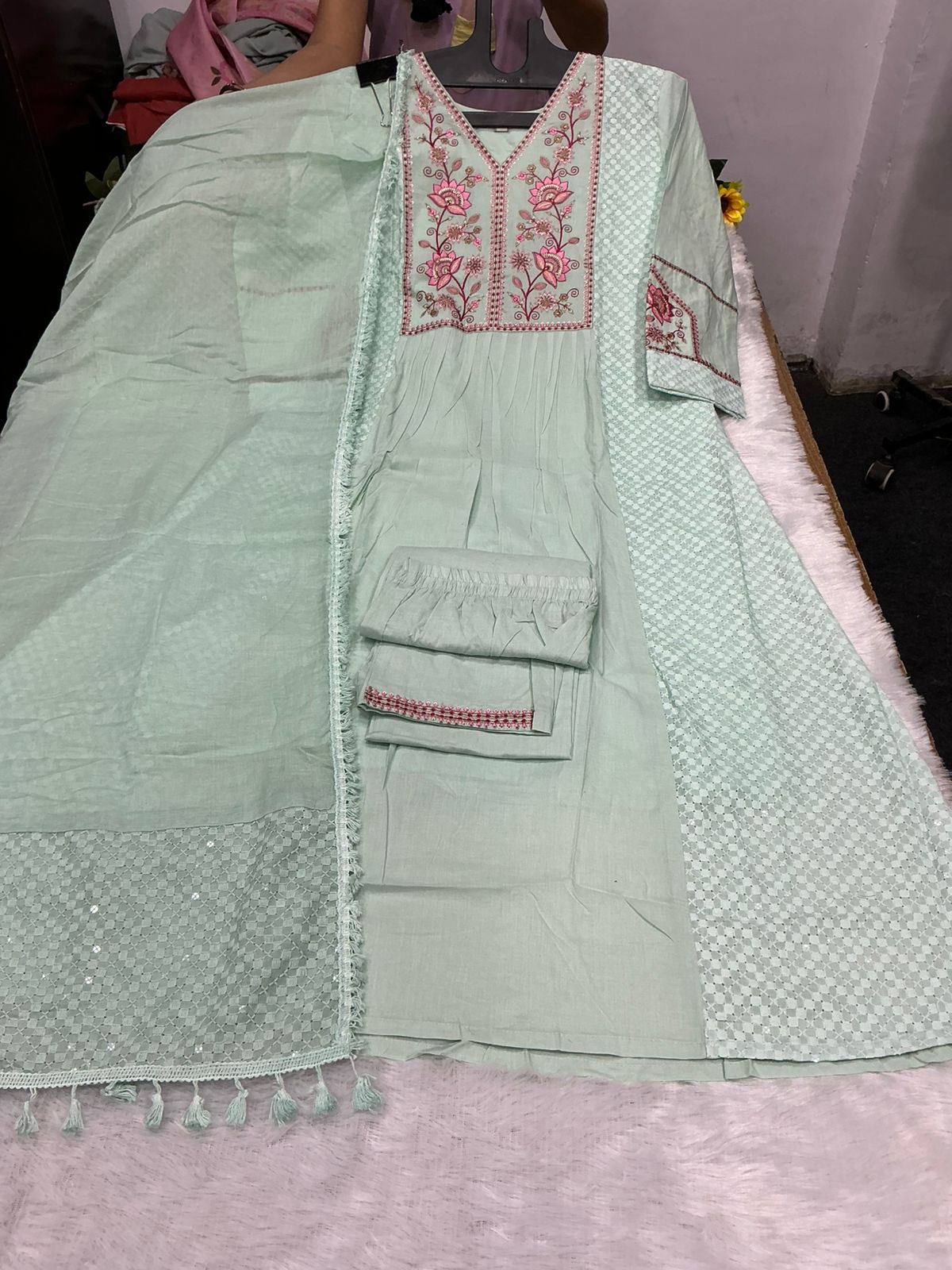 Vitara Ravina Cambric Cotton Embroidered Kurti With Bottom Dupatta Set — Wholesale Readymade Suit, Vitara Fashion wholesale from Surat — view 3
